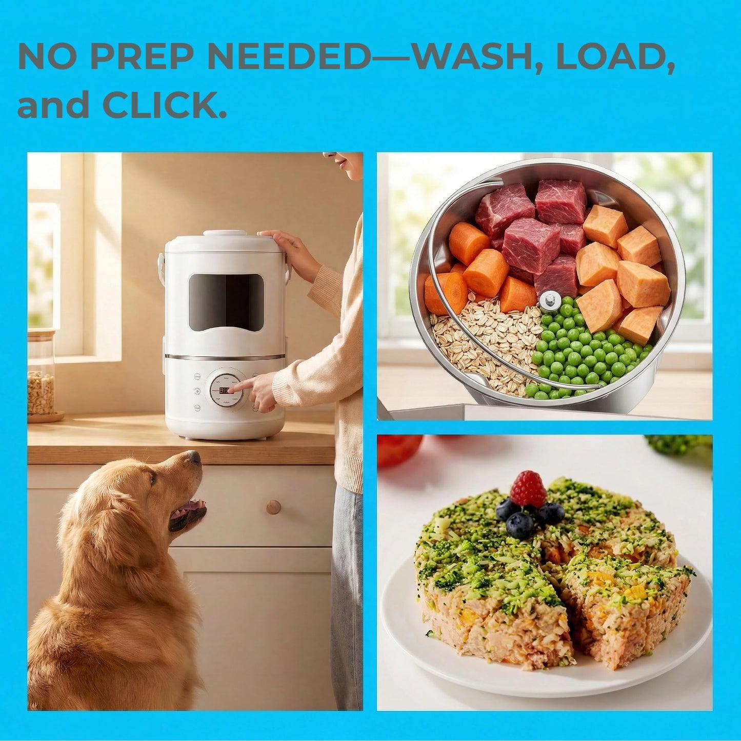 Automatic Pet Food Maker & Processor, Premium Fresh Dog & Cat Food Machine, Steam and Blend in One, Nutrient-Locking Water-Bath Steaming, Self-Cleaning, 3L Capacity, Food-Grade 304 Stainless Steel