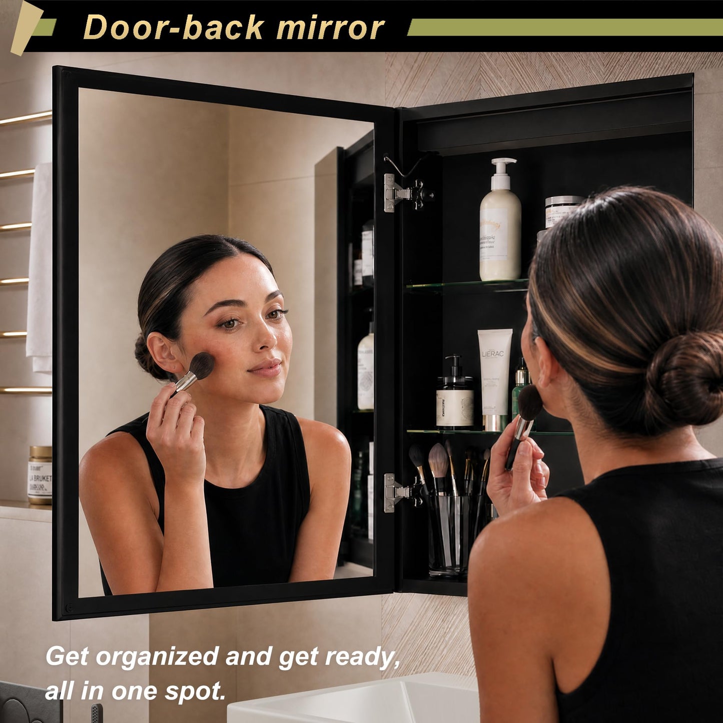 GANPE LED Lighted Bathroom Medicine Mirror Cabinet with Sockets & USBs, Anti-Fog Dimmable Light and Color Adjustment, Easy to Install Aluminum Cabinet (30 * 28 Two-Door)