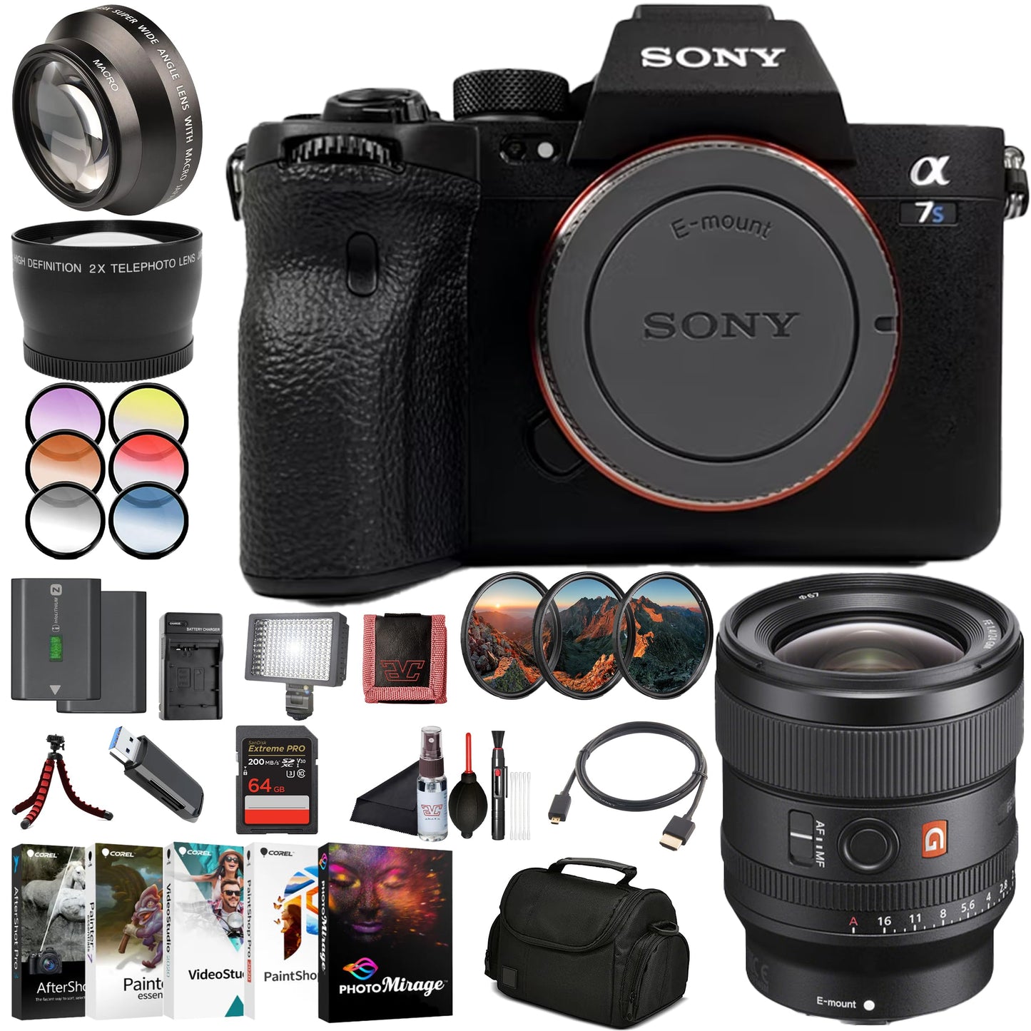 Sony α7S III Full-Frame Mirrorless Camera Body (ILCE-7SM3/B) – 12.1 MP BSI Sensor, 4K 120p 10-Bit Video | Sony FE 24mm Lens, 64GB Memory Card, 2 x NP-FZ-100 Battery, Case, External Charger and More