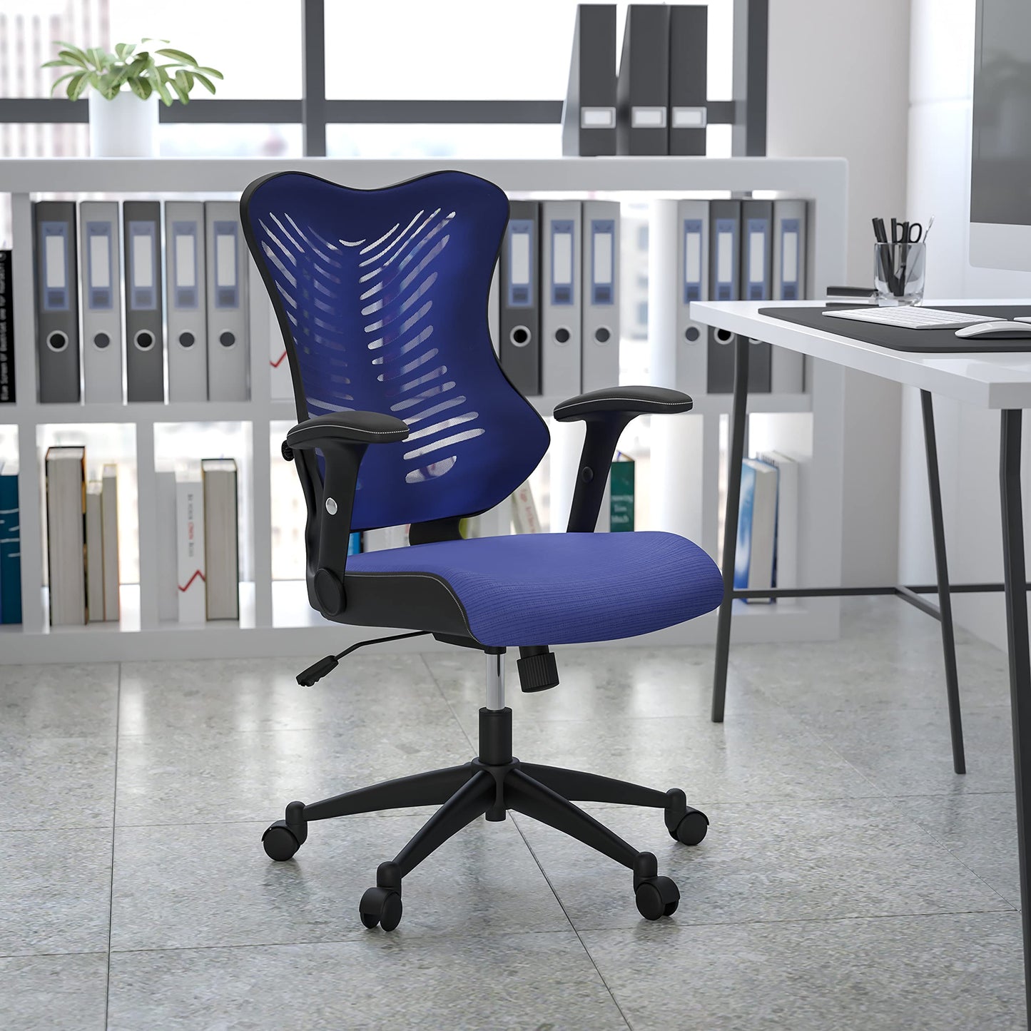 Flash Furniture Kale High Back Designer Blue Mesh Executive Swivel Ergonomic Office Chair with Adjustable Arms