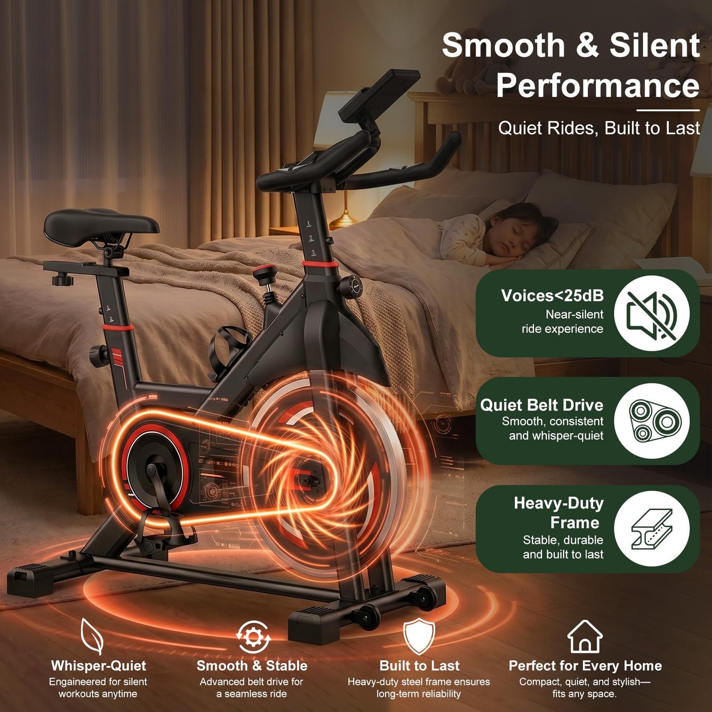 Exercise Bike with APP, Stationary Bike for Home, Workout Bike for Adults & Seniors, Indoor Cycling Bike with Adjustable Resistance, Low Noise, Easy Assembly, 265LB Weight Capacity, Black&Red