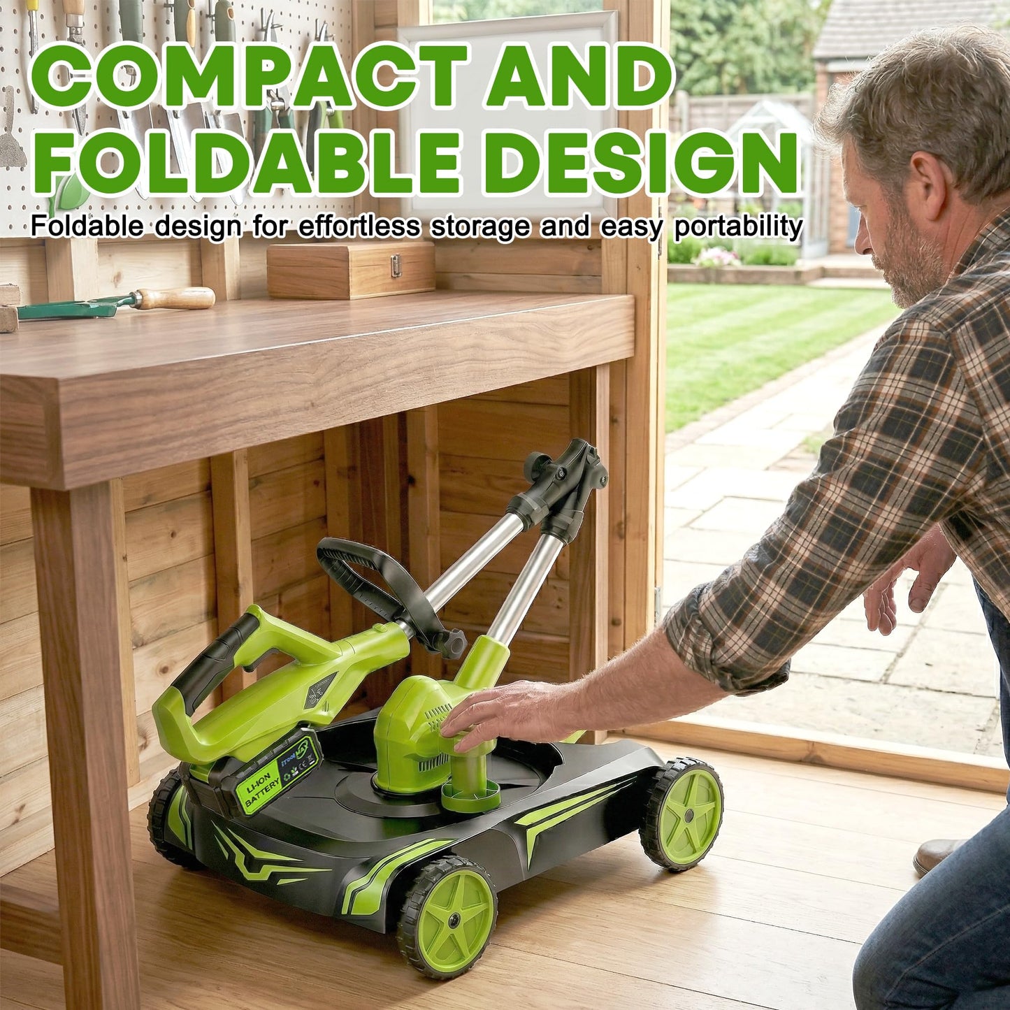 4-in-1 Electric Small Lawn Mower with Detachable Wheeled Base, 3 Position Cutting Height, Cordless Mini Push Mower Battery Powered for Garden/Yard/Farm, Gardening Gifts for Parents, Seniors, Women