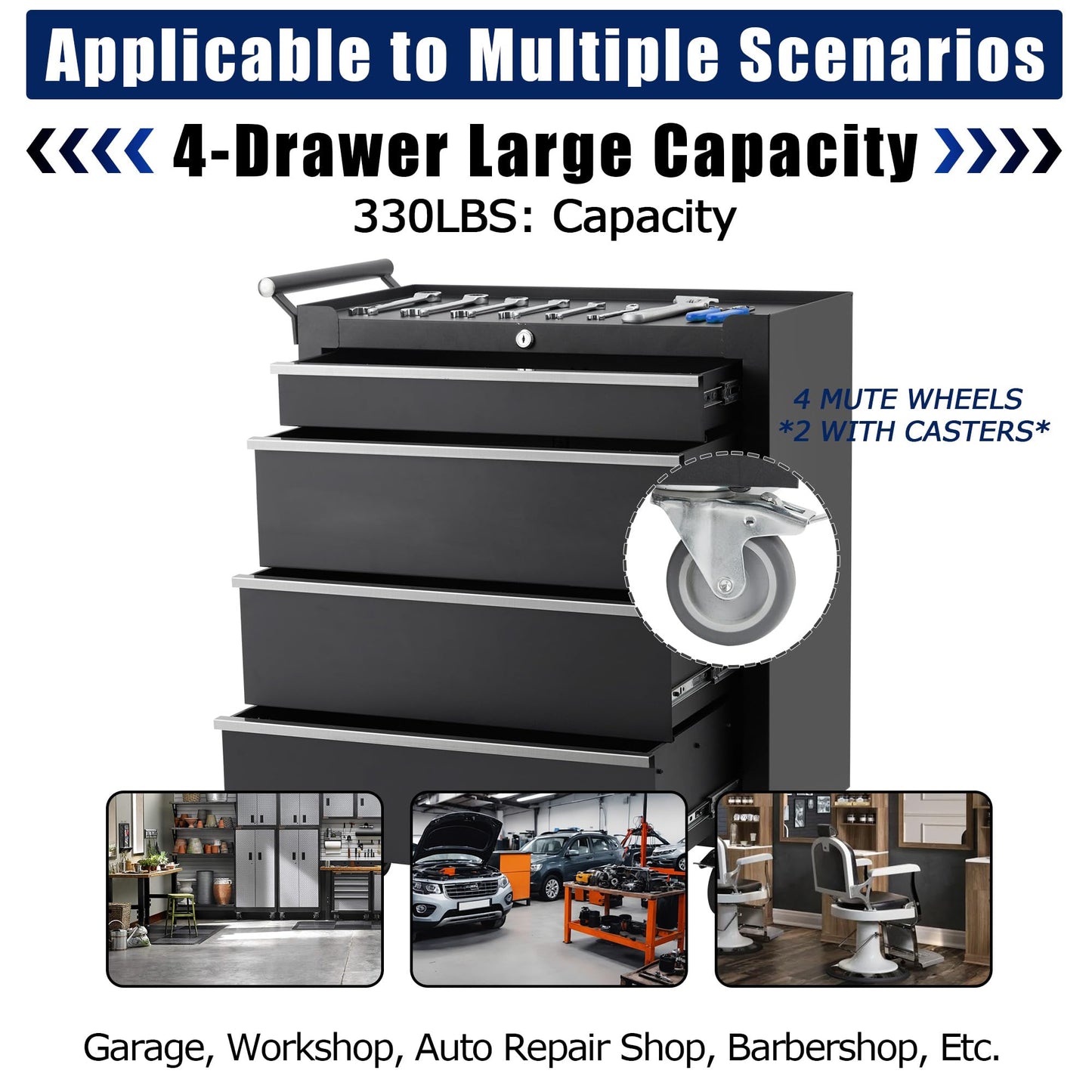 EliteEdge 24” Heavy-Duty Rolling Tool Cabinet, 4-Drawer Lockable Steel Tool Chest with 4 Locking Wheels & Reinforced Frame, High Weight Capacity Organizer for Garage, Workshop, and Home Use