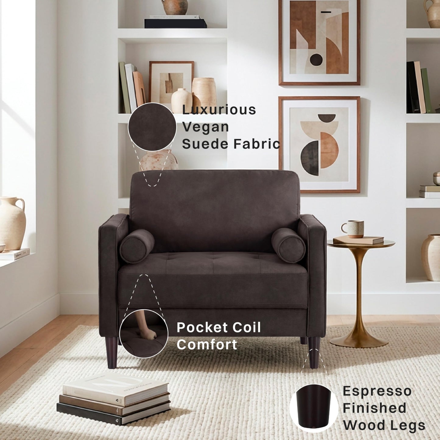 Studio Living® Lexington 39.4" Arm Chair, Mid-Century Modern, Pocket Coil Comfort, Easy Assembly, Woven Fabric, Navy Blue