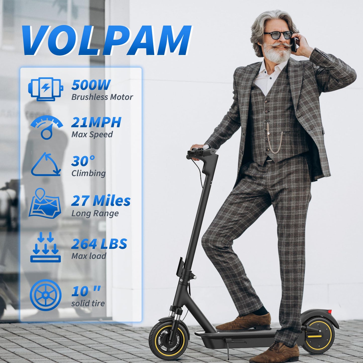 VOLPAM Electric Scooter with 8.5"/10" Solid Tire, 350W/500W Powerful Motor & 19/22 MPH Top Speed, 16-28 Miles Long Range, Folding E Scooter Choice