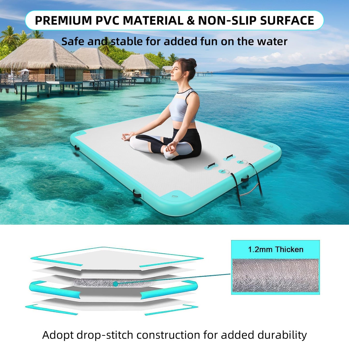 AZXRHWYGS Inflatable Floating Dock, Inflatable Dock 12x6 ft Floating Raft with Air Pump, Carry Bag for Lake/Boats/Island/Swimming Pool