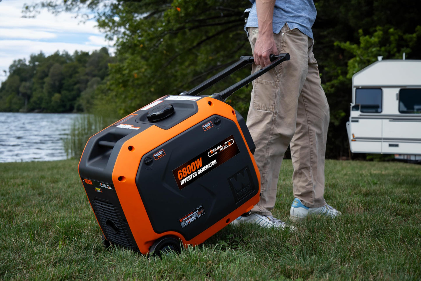 WEN 6800-Watt Dual Fuel RV-Ready Electric Start Portable Inverter Generator with Fuel Shut Off and CO Watchdog for Electric Vehicle Backup (DF680iX)
