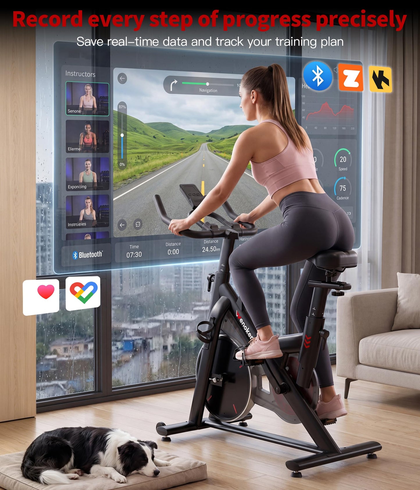 Magnetic Exercise Bike for Home – Adjustable Silent Spin Bike with 350lb Capacity, APP Connectivity, LCD Monitor & Device Holder – Indoor Cycling Bike for Cardio & Weight Loss