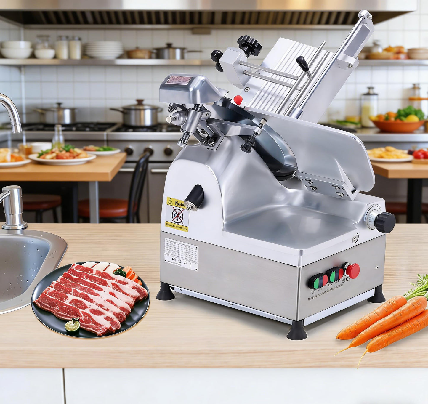 550W Automatic Meat Slicer, Electric Meat Cutter with 12" Carbon Steel Blade for Kitchen Commercial Use