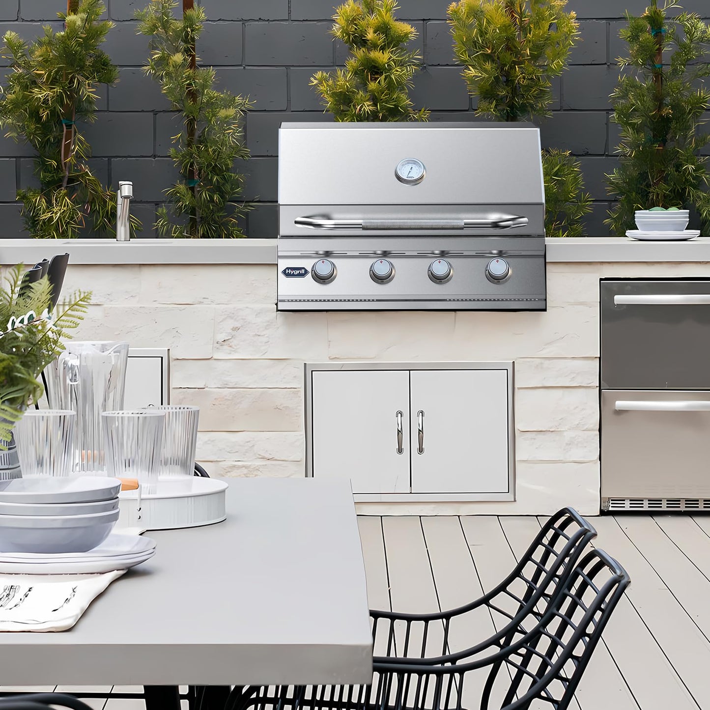 Hygrill STD Series 32-Inch Built In Grill, Stainless Steel 4-Burner Grill Head for Outdoor Kitchen, Liquid Propane