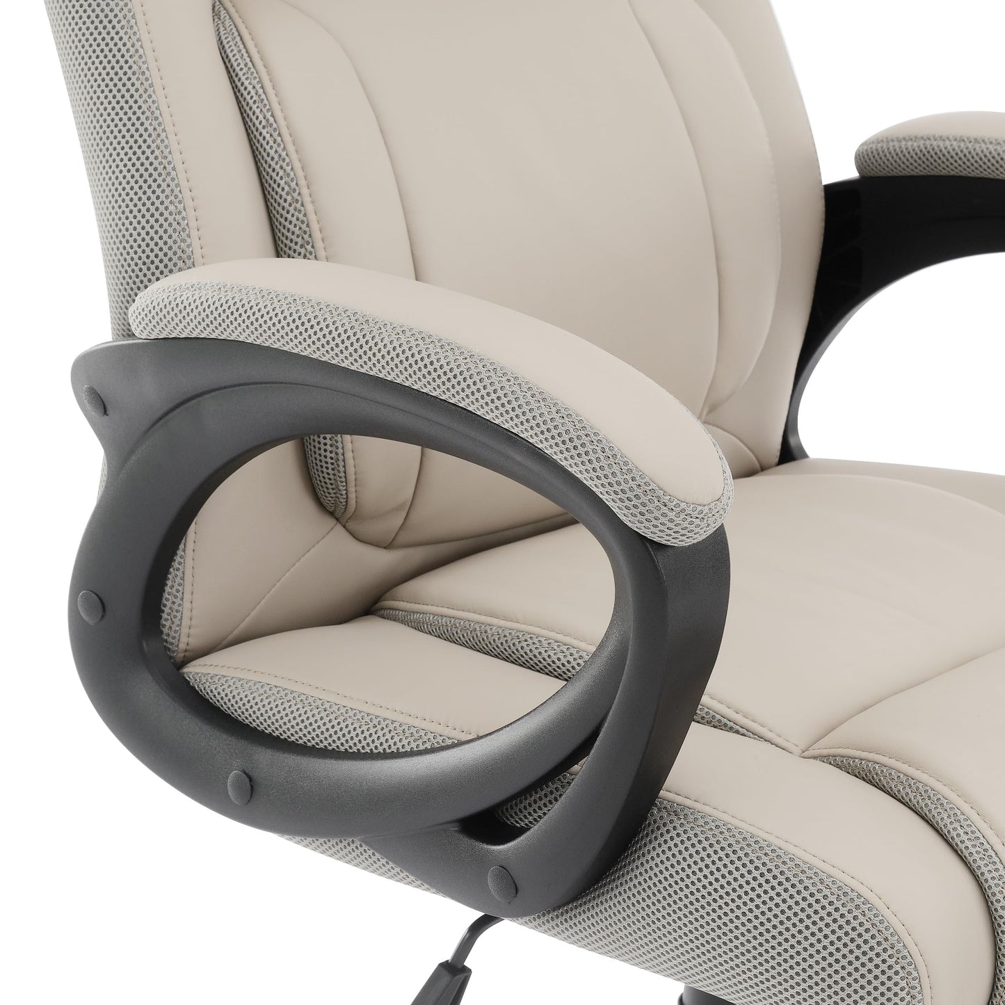 Office Star FL Series Executive Seating Faux Leather Manager's Adjustable Office Chair with Padded Arms, Taupe with Grey Mesh Accents