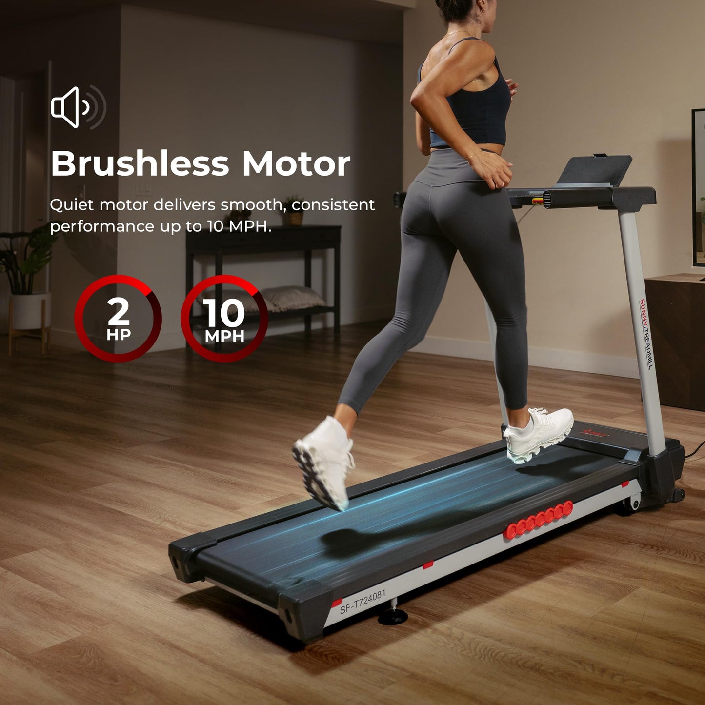 Sunny Health & Fitness Pace 500 Smart Wi-Fi Treadmill with 12-Level Auto Incline, 18" Running Belt, Quiet Brushless Motor, Digital Display, Bluetooth & SunnyFit App – SF-T724081
