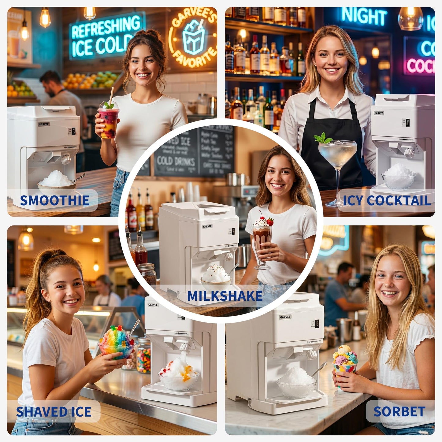 Commercial Shaved Crusher Ice Machine, 300LB/H Snow Cone Machine with 6L Storage Box, Ice Texture Control, 500W 500RPM Electric Snow Cone Maker for Home, Bars, Cafes, Parties, White