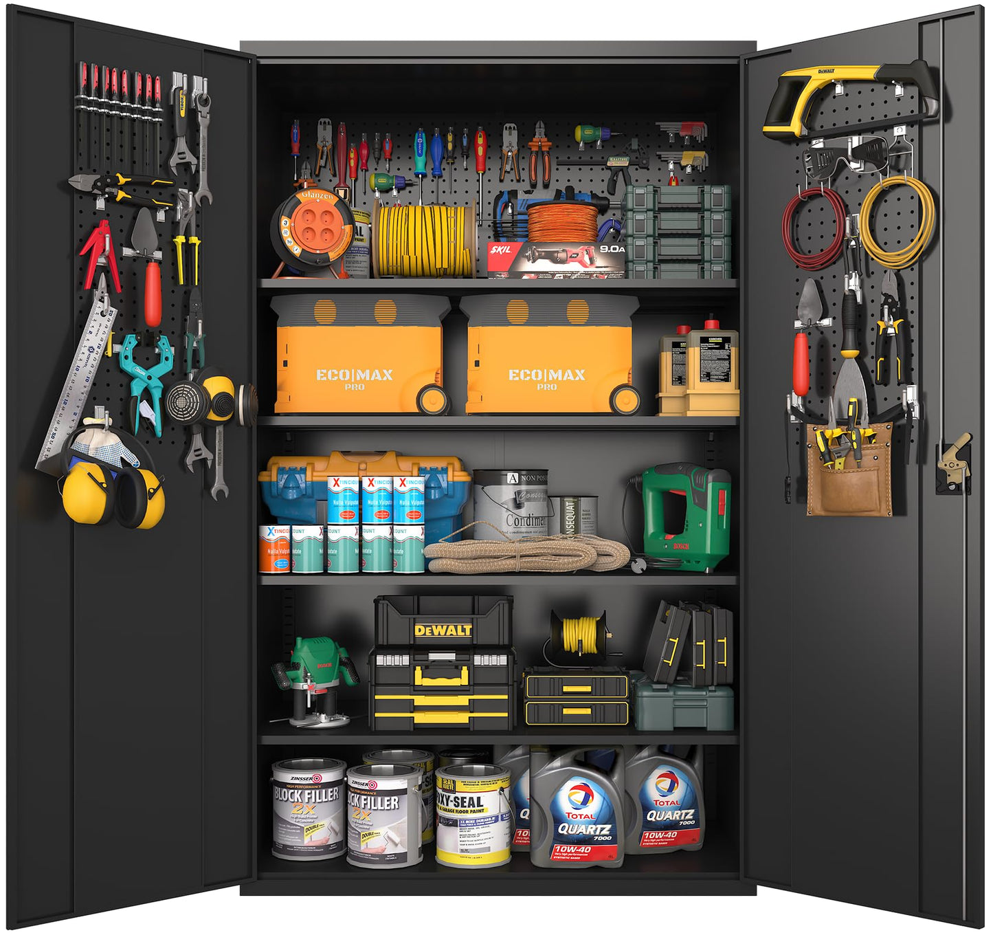 Fohufo Upgraded Wide Metal Storage Cabinet - 72 Inch Black Lockable Garage Cabinet with Wheels & 4 Adjustable Shelves | Heavy-Duty Steel Cabinet for Garage, Office, Pantry, Gym