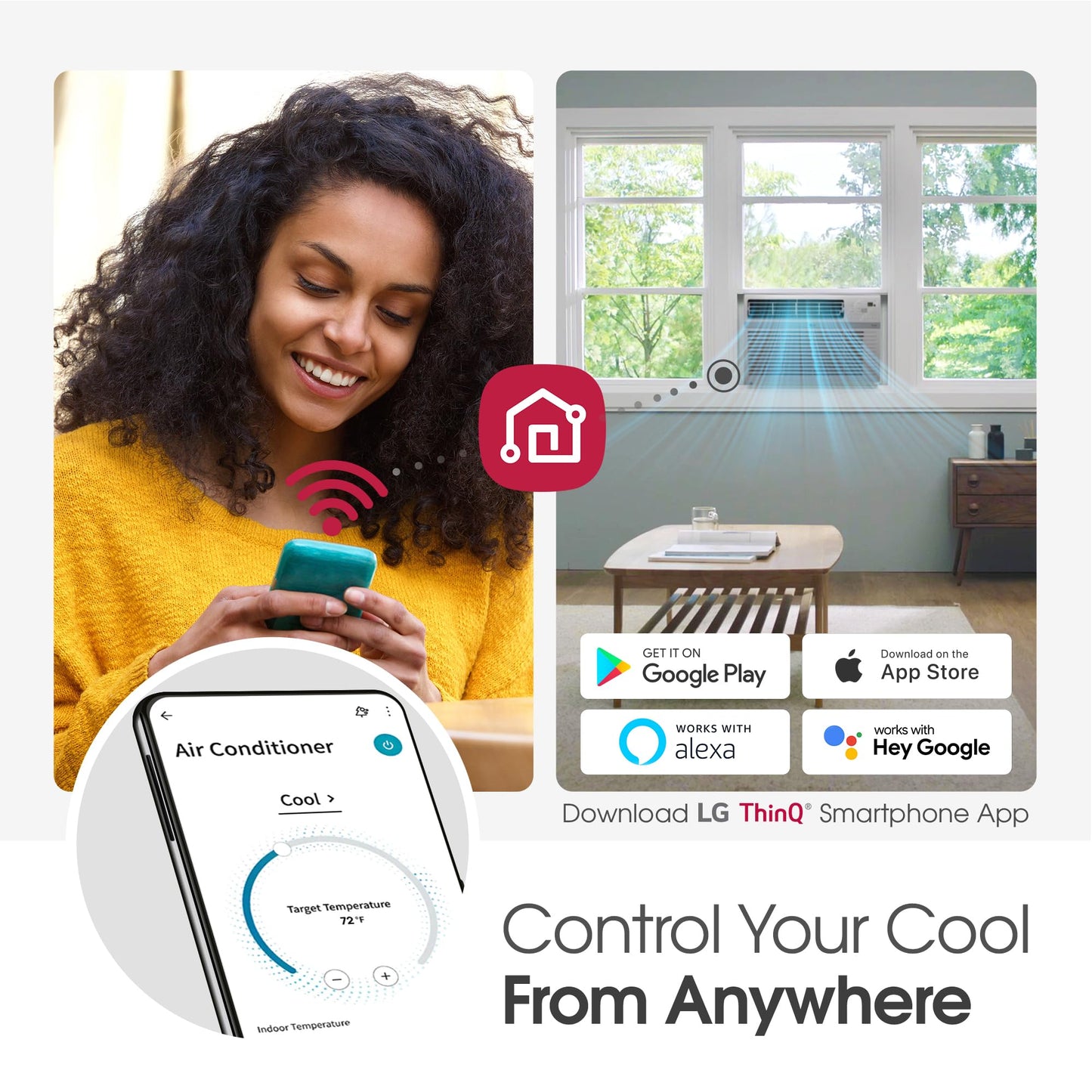 LG 6000 BTU Window Air Conditioner Energy Saving Dual Inverter, Remote Control, WiFi, LG ThinQ, Alexa, Hey Google Enabled Washable Filer Ultra-Quiet Cools Small Room up to 250 Sq.Ft White LW6023IVSM