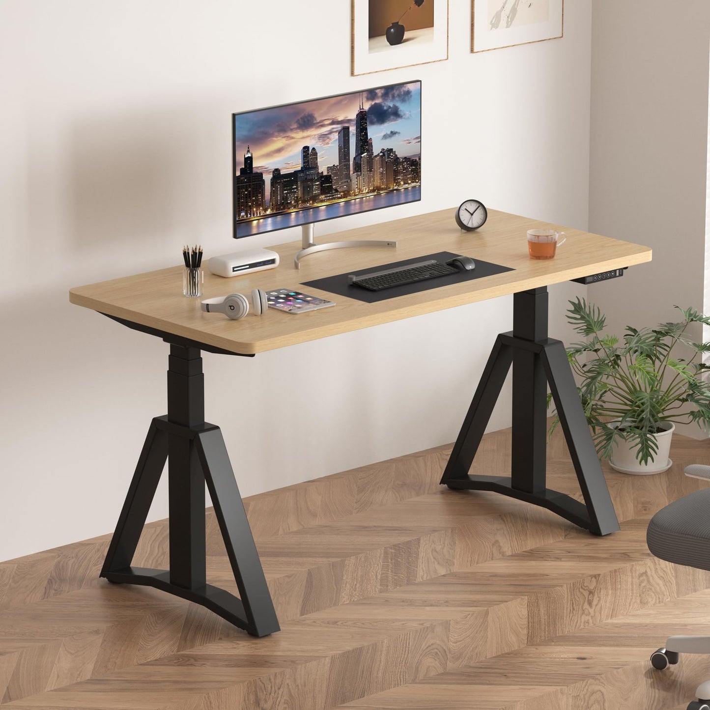 Fromann Standing Desk Frame Dual Motors 3 Stages Electric Height Adjustable Sitting Stand Up Desk Base Legs Only (Black)