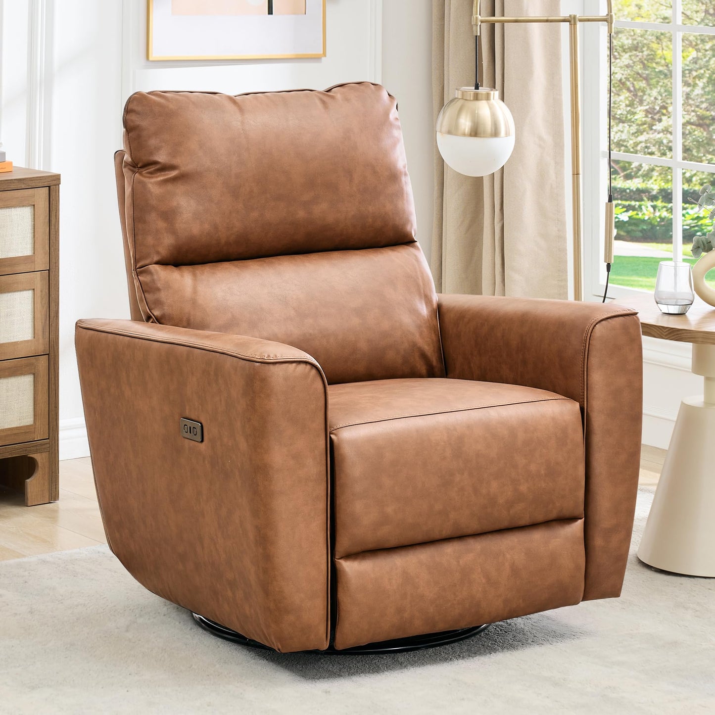 Garvee Power Swivel Glider Recliner Chair with USB Port & Lumbar Support – Effortless Rocking, Recline & Comfort for Living Room, Nursery & Home Theater