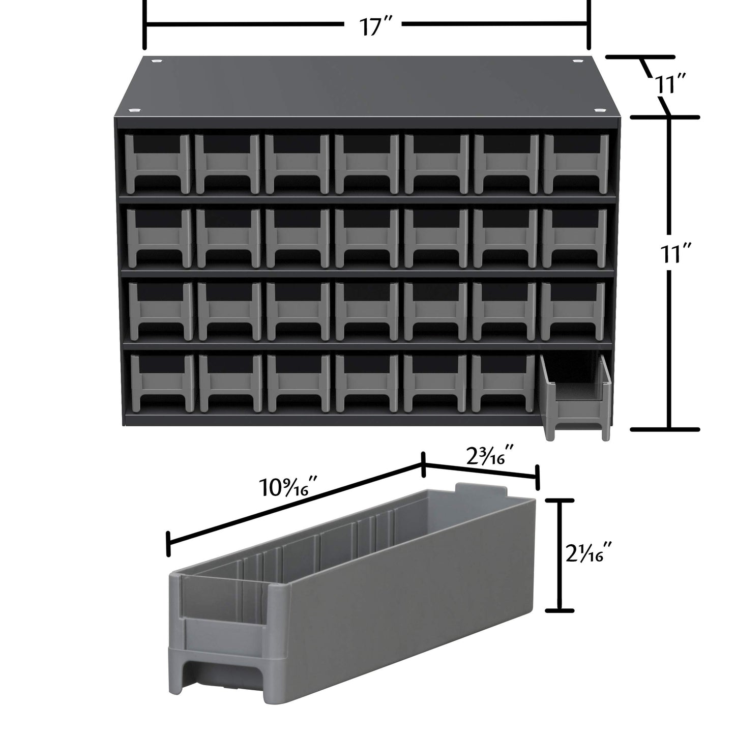 Akro-Mils Steel Garage Storage Cabinet, Small Parts Organizer Metal Cabinet for Hardware, Nails, Screws, Bolts, Nuts, and More, 17" W x 11" D x 11" H, 28-Drawer, Gray Cabinet/Gray Drawers (19228)