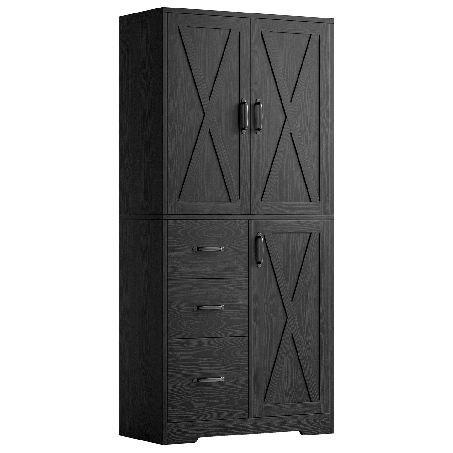 IRONCK Pantry Cabinet, 67.5 inch Tall Storage Cabinet with 3 Doors & Drawers, Farmhouse Kitchen Cabinet with Adjustable Shelves, 5 Tier Freestanding Cupboard for Kitchen, Black