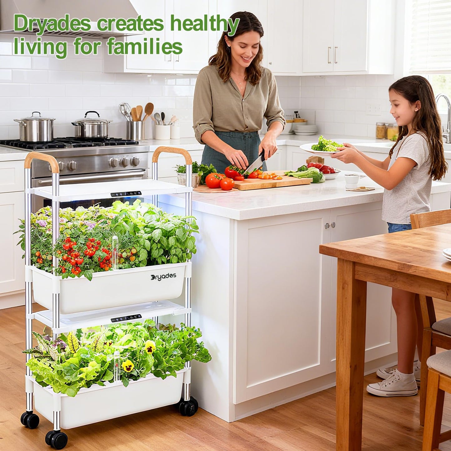 Indoor Hydroponic Growing System with 54 Pods Herbs Garden Kit with 30W Led Grow Light Large Movable 2-Layer Floor-Standing Hydroponic Gardening System for Vegetable Fruit