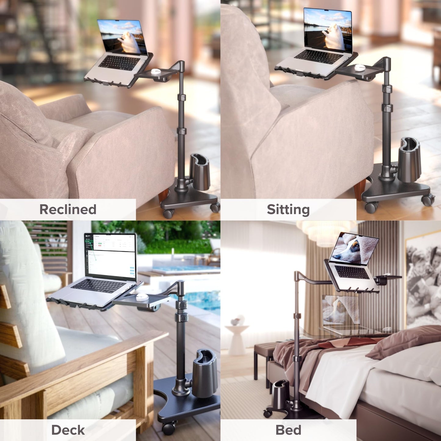 LEVO G2 Deluxe Adjustable Laptop Stand – Rolling Computer Desk & Ergonomic Table for Bed, Sofa, or Office – Portable Mobile Workstation with Tilt – Fits Devices up to 16″ - Charcoal & Black