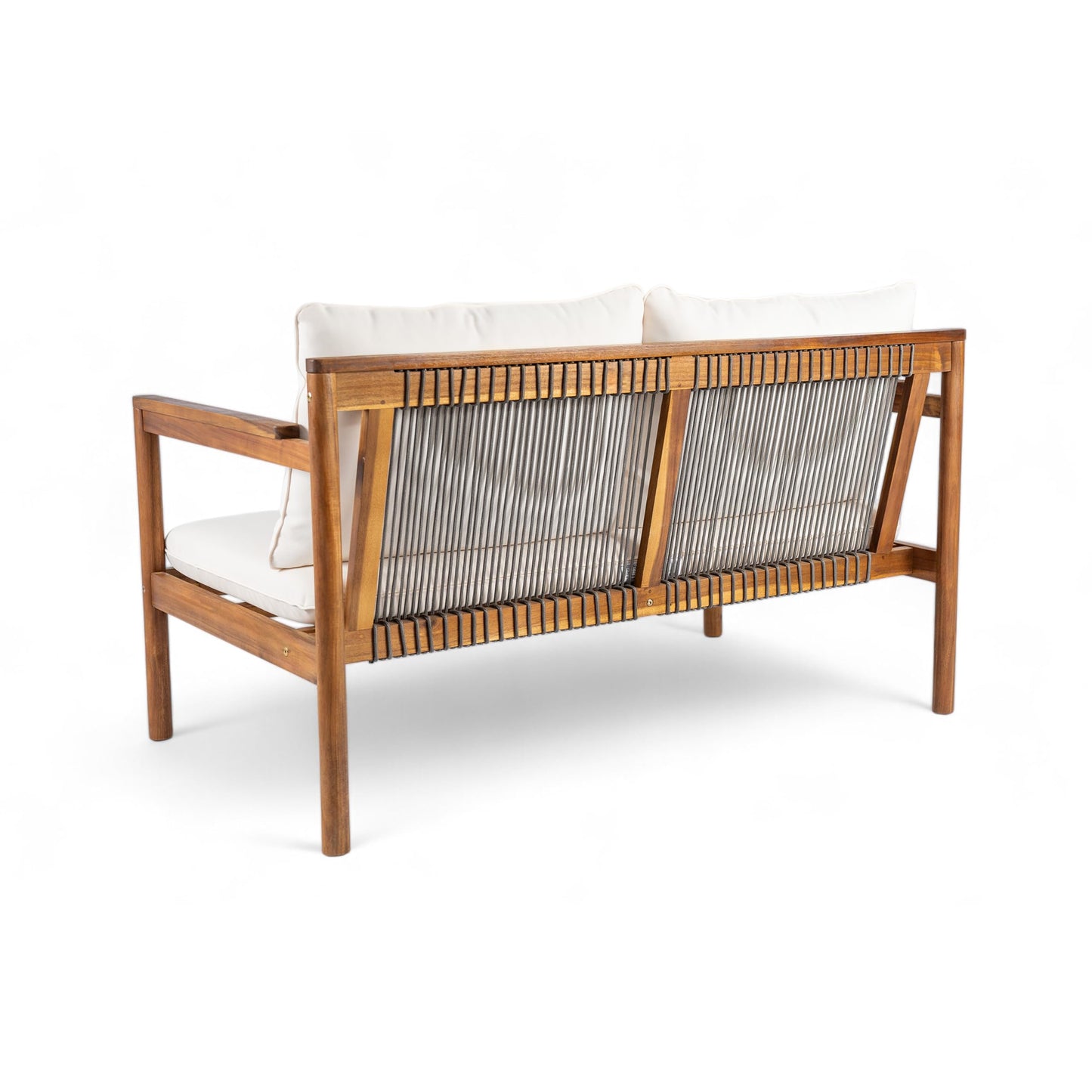Christopher Knight Home Vorms 5-Piece Acacia Wood Patio Furniture Set with Rope Backrest, Patio Conversation Chat Set for Backyard Balcony, Outdoor 7-Seater Seating Group with Coffee Table, Teak+Cream