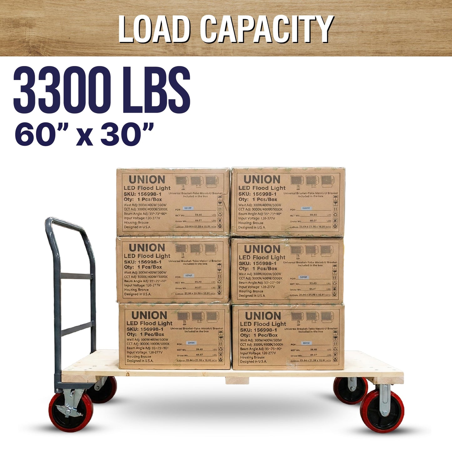 5Seconds Heavy Duty 3300LB Hardwood Flatbed Platform Cart – 60” x 30” Industrial Dolly Hand Push Truck, 8'' Swivel Locking Wheels – Super Heavy Duty Commercial Moving