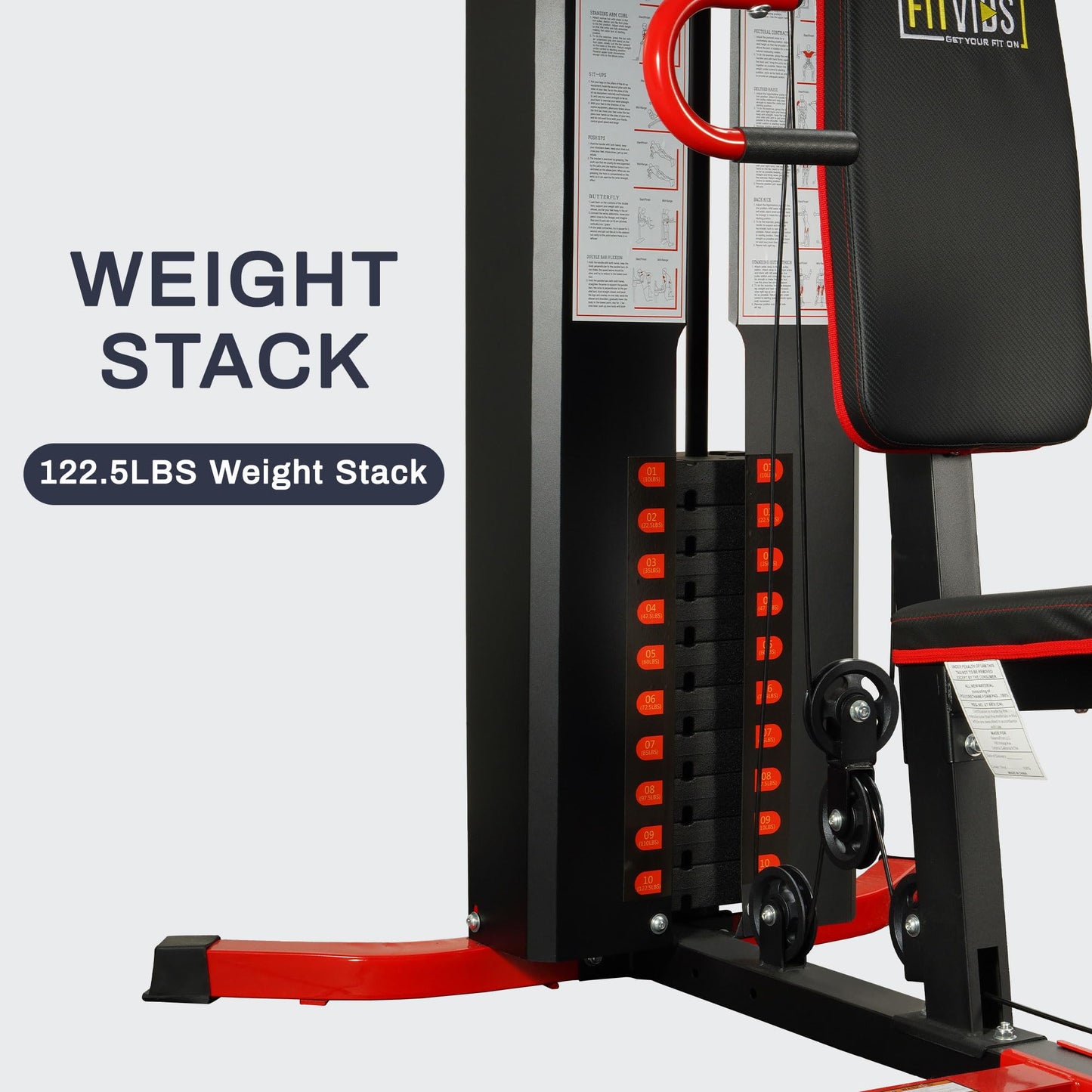 Fitvids Multifunctional Home Gym Equipment with 122.5 lbs Weight Stack, Full Body Workout Weight Machine, All-in-One Strength Training Exercise Equipment with Pulley System & Leg Press