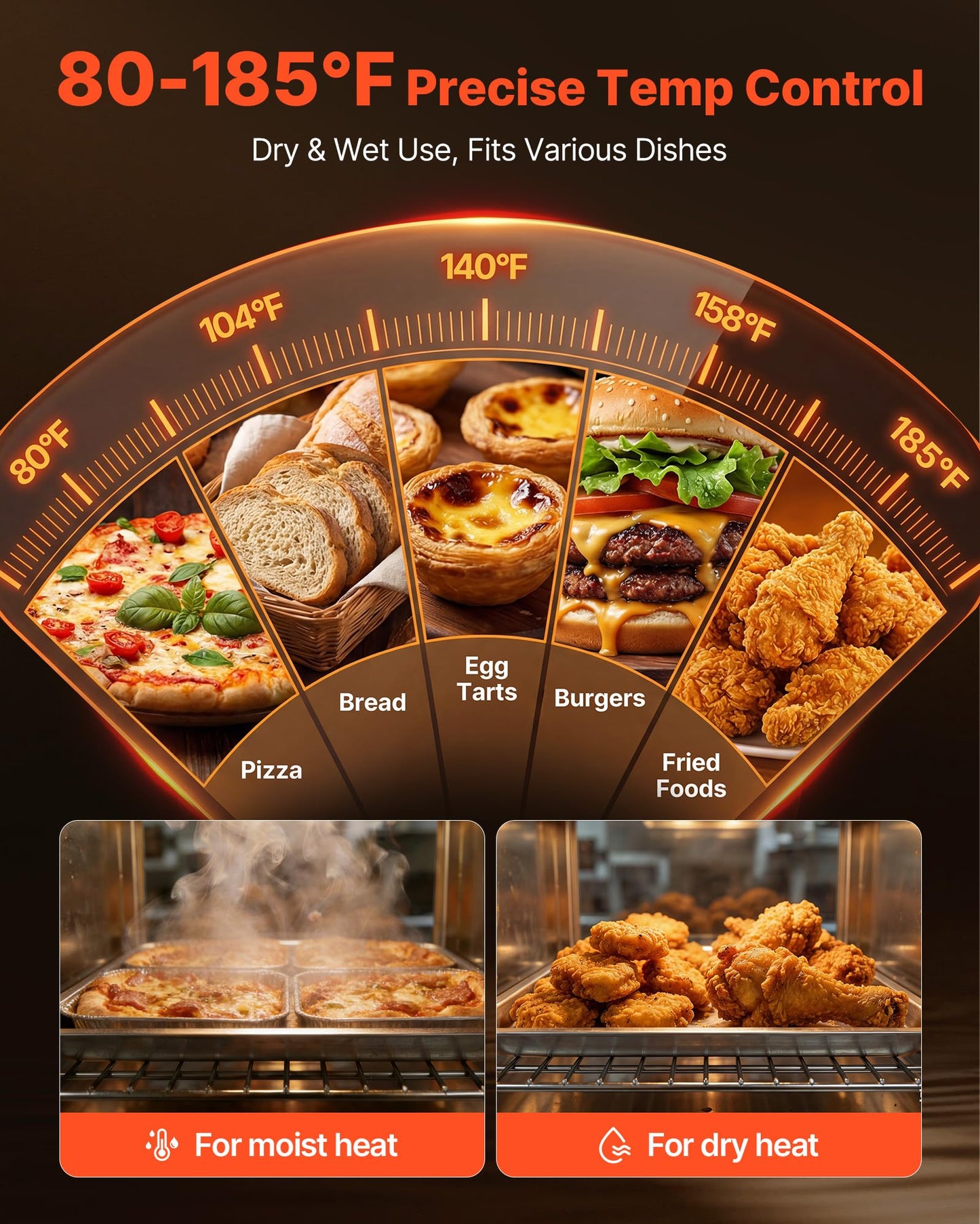 VEVOR Electric Hot Box Food Warmer, 4-Tier Commercial Warming Cabinet with Water Tray, Glass Door and Adjustable Shelves, Stainless Steel Food Warmer Cabinet, for Restaurant, Kitchen, Pizza, Chicken