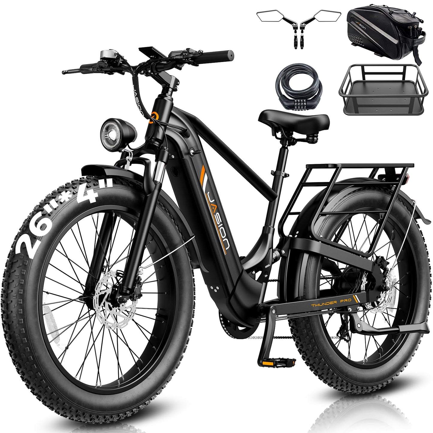 Jasion Thunder Pro Electric Bike,2000W Peak Ebikes for Adults,26''Fat Tire Best Ebike for Men,90 Miles with 1040Wh Removable Battery,35+MPH Max Speed Bicycles,500LB Capacity