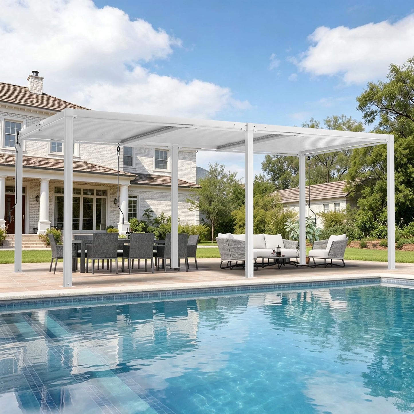 SAILARY Louvered Pergola 12' x 20', Large Outdoor Aluminum Pergola with Reinforced Steel Roof, Heavy-Duty Hardtop Gazebo for Patio Garden, Weatherproof Sun Shade Shelter, White