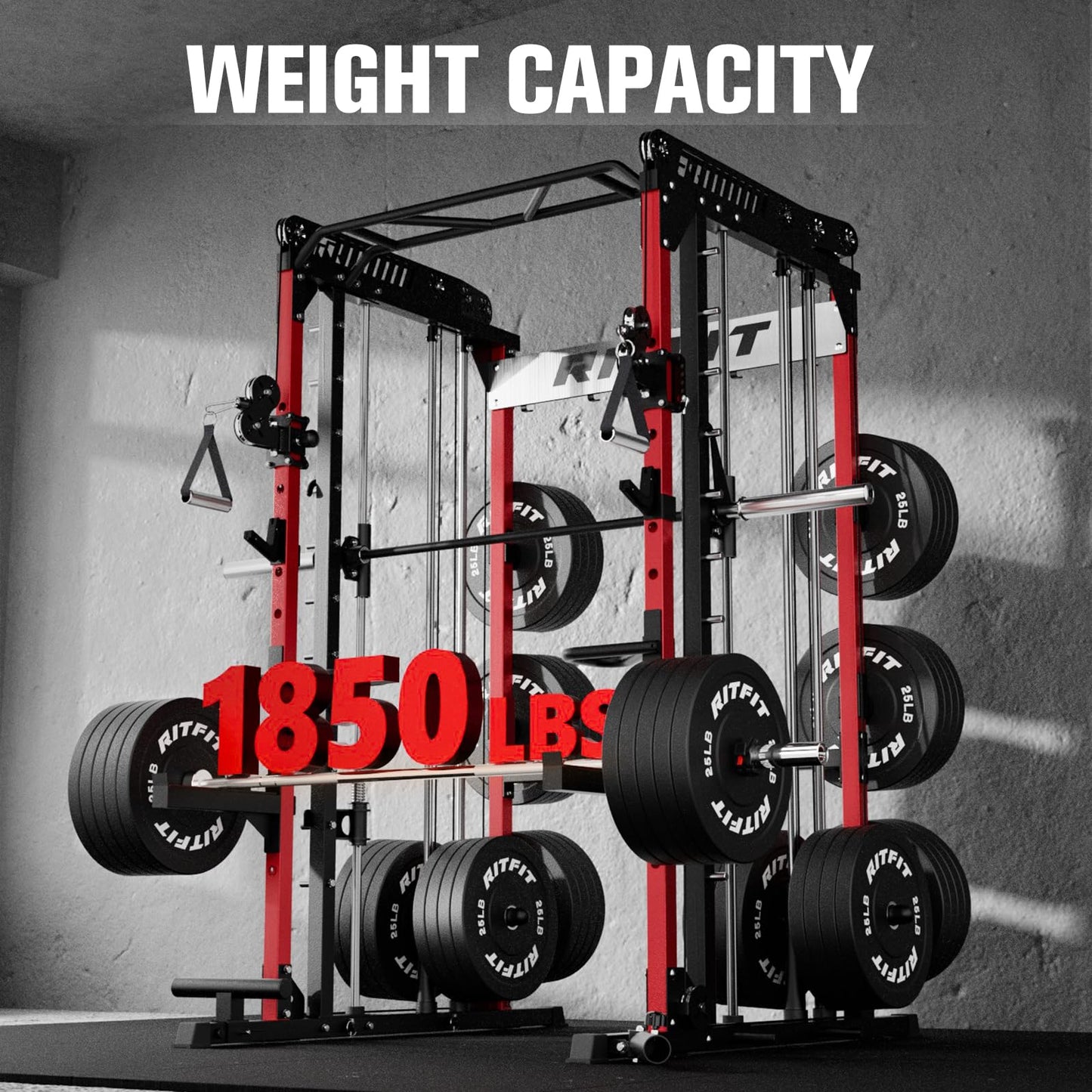 RitFit M1 Pro SmithMachine with Cable Crossover System, Multi-Function Squat Rack Power Cage for Home Gym, Power Rack and Packages Red（bp260 Package）