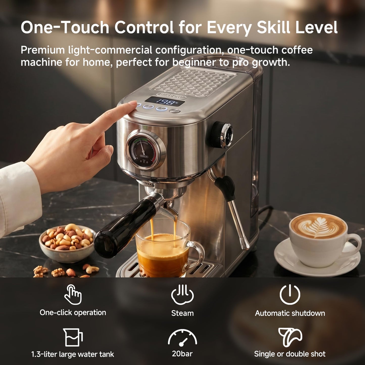 HIBREW H10B Programmable Espresso Machine with LED Display & Pressure Gauge