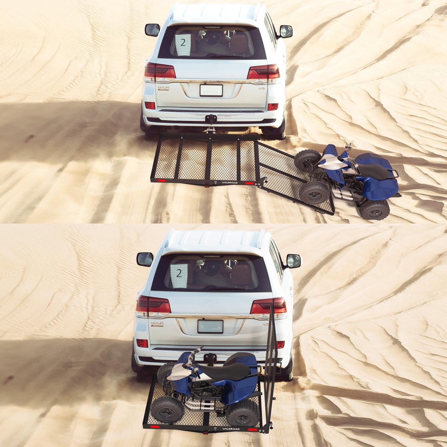 WILDROAD Hitch Cargo Carrier with Ramp 48" x 26" x 4" 500 LBS Folding Trailer Hitch Steel Wheelchair and Mobility Scooter Carrier Fits 2" Receiver with Stabilizer and 4pcs Ratchet Straps