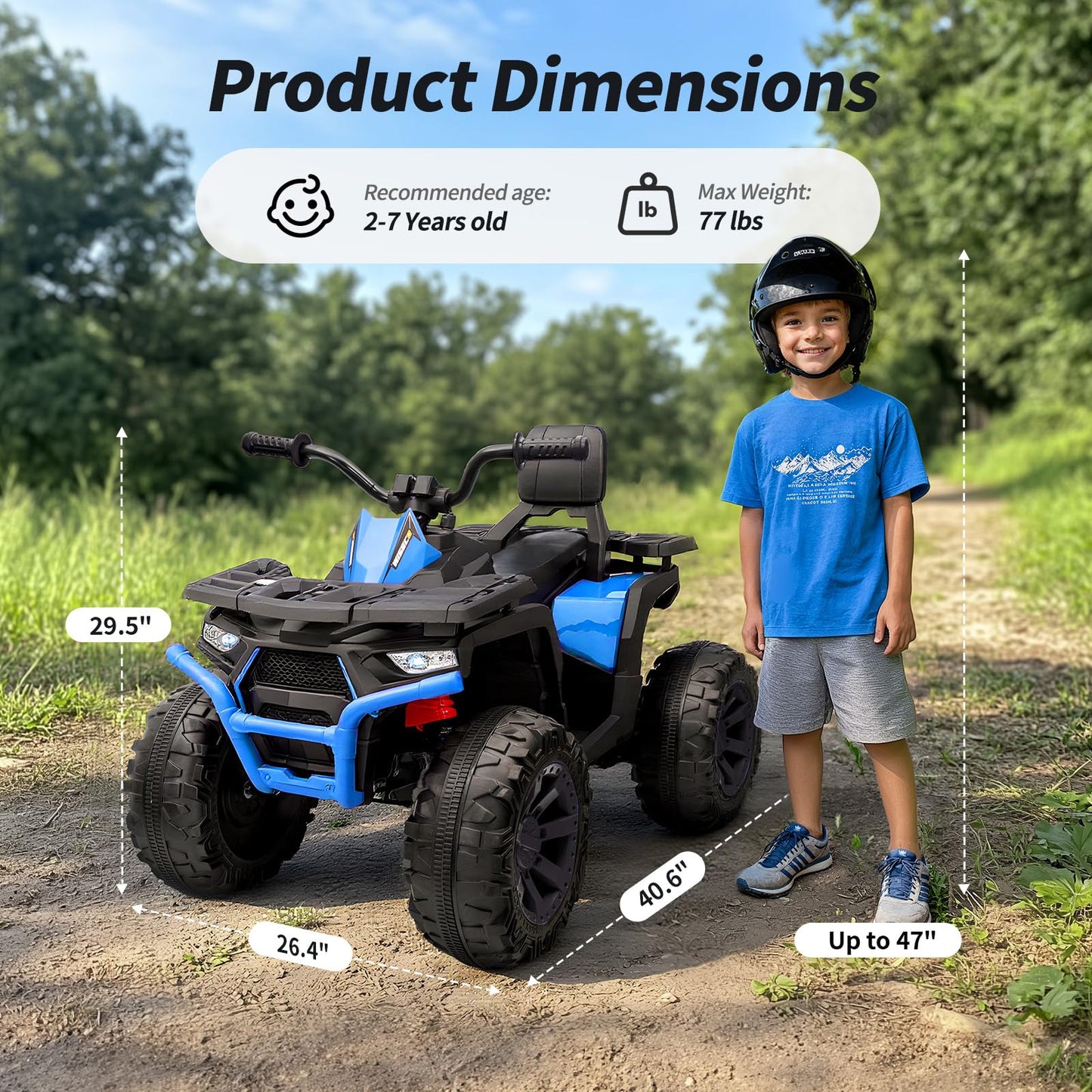 Hikiddo Kids ATV 4 Wheeler, 24V Ride On Toys Car for Big Kids with 400W Motor, 2 Seater - Blue