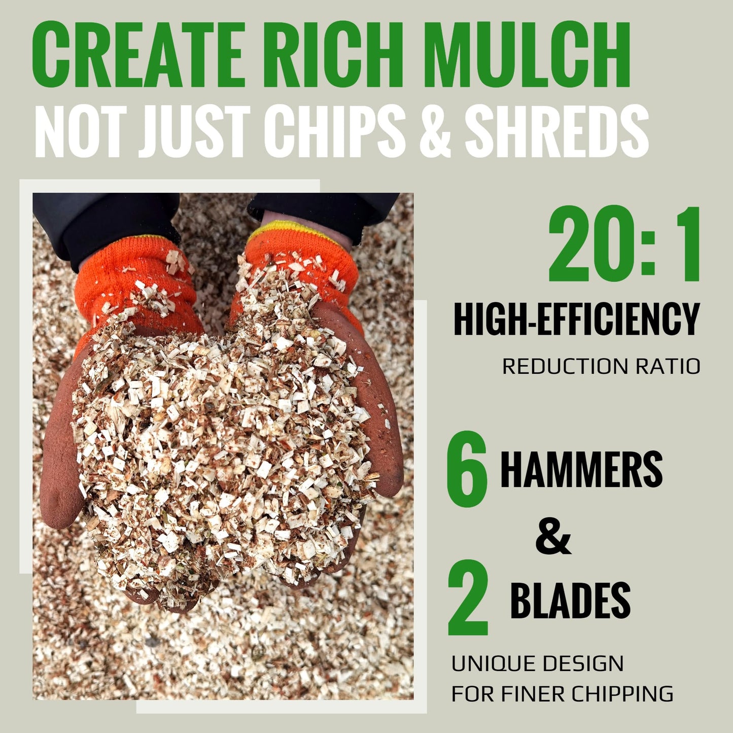GARDENBEAUT S1 Wood Chipper, 20: 1 High Reduction Ratio, 7 HP 212cc Heavy Duty Engine Gas Powered, 3" Max Wood Diameter Capacity, Robust Shredder Mulcher with Large Cutting Rotor
