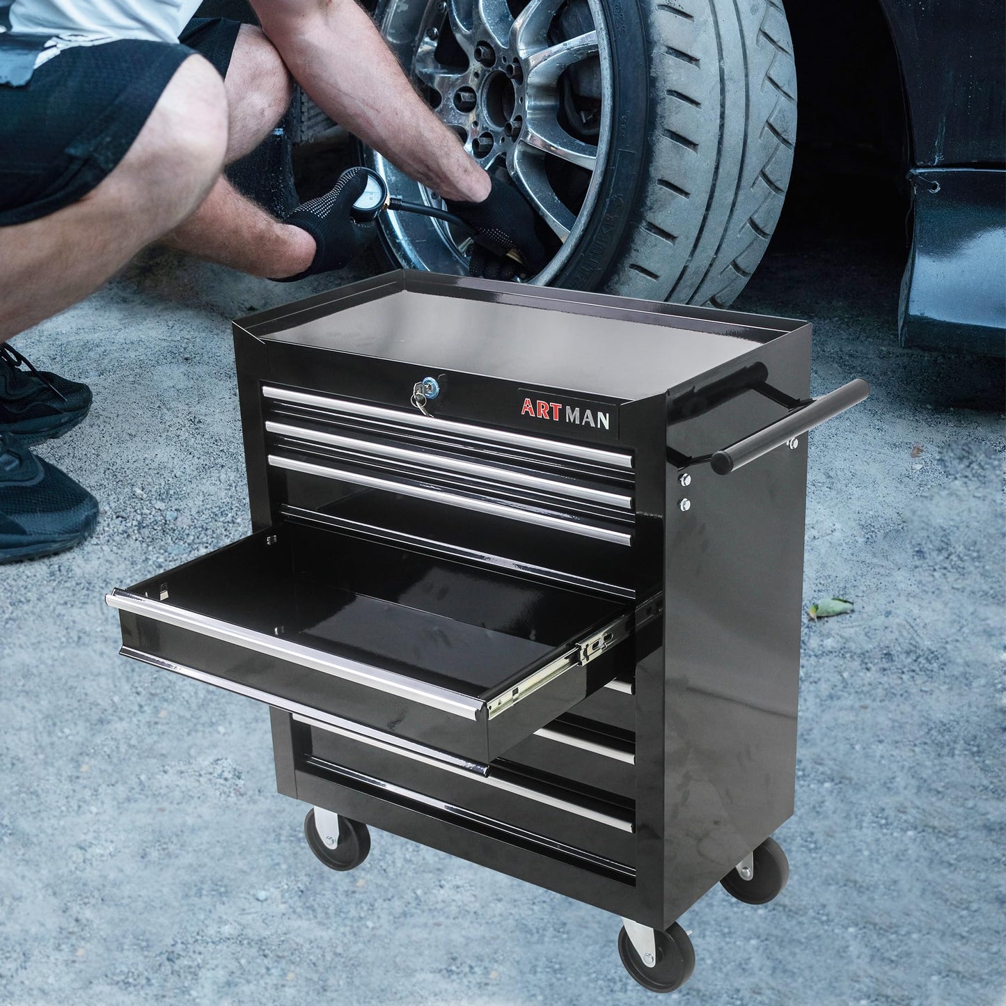 EliteZ 7-Drawer Rolling Tool Box, Tool Chest with Wheels and Locking System,High Capacity Tool Storage Cabinet Organizer (Black)