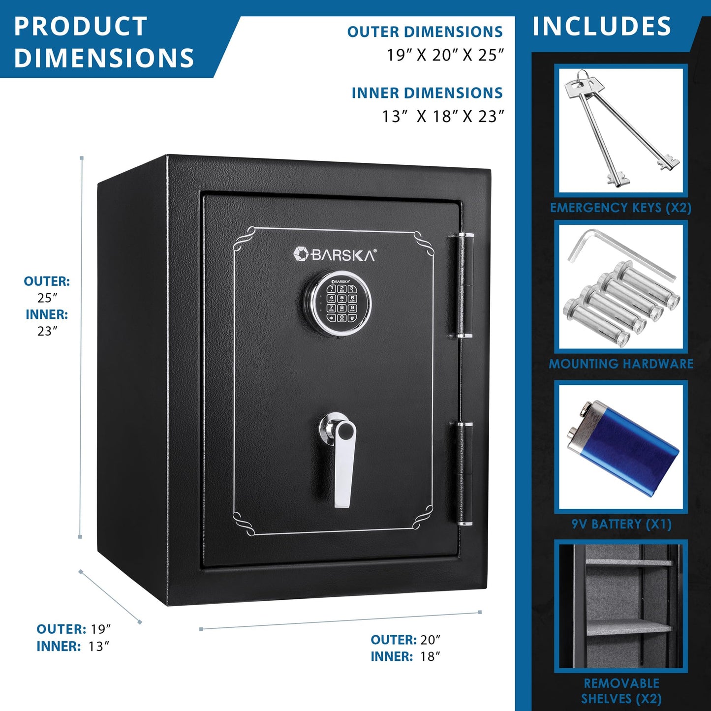 Barska 3.51 Cu. Ft. Fireproof Safe – Digital PIN Lock Vault with 30 Min Fire Rating @ 1400°F, 3 Steel Deadbolts, Adjustable Shelves & Carpeted Interior for Home or Office Fire Safe Home Safe Hidden