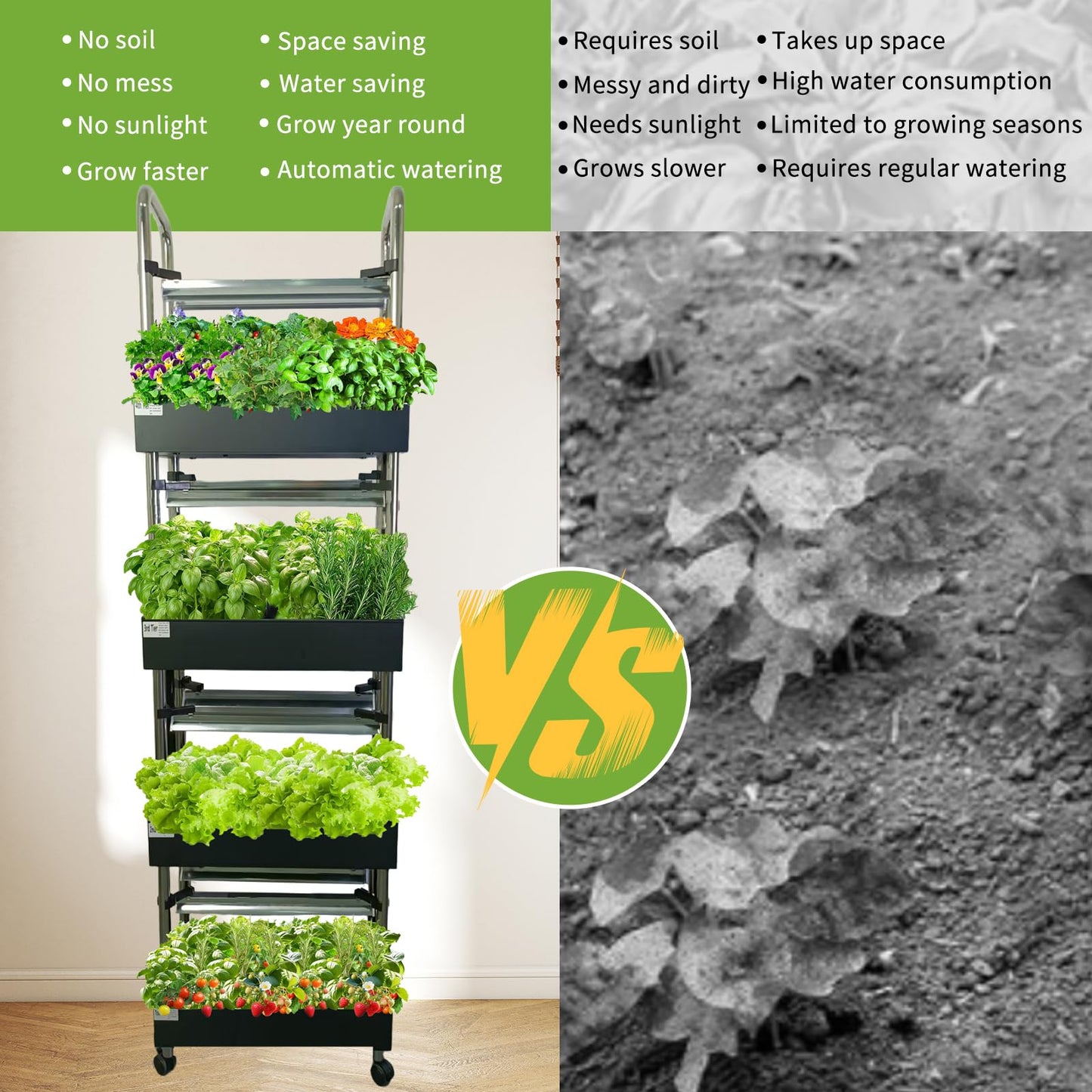 Indoor hydroponics Growing System, Large Vertical Hydroponic Garden with Smart Full-Spectrum Grow Lights, Auto Circulating Water, Mobile Indoor Gardening System for Herbs, Vegetables & Fruits