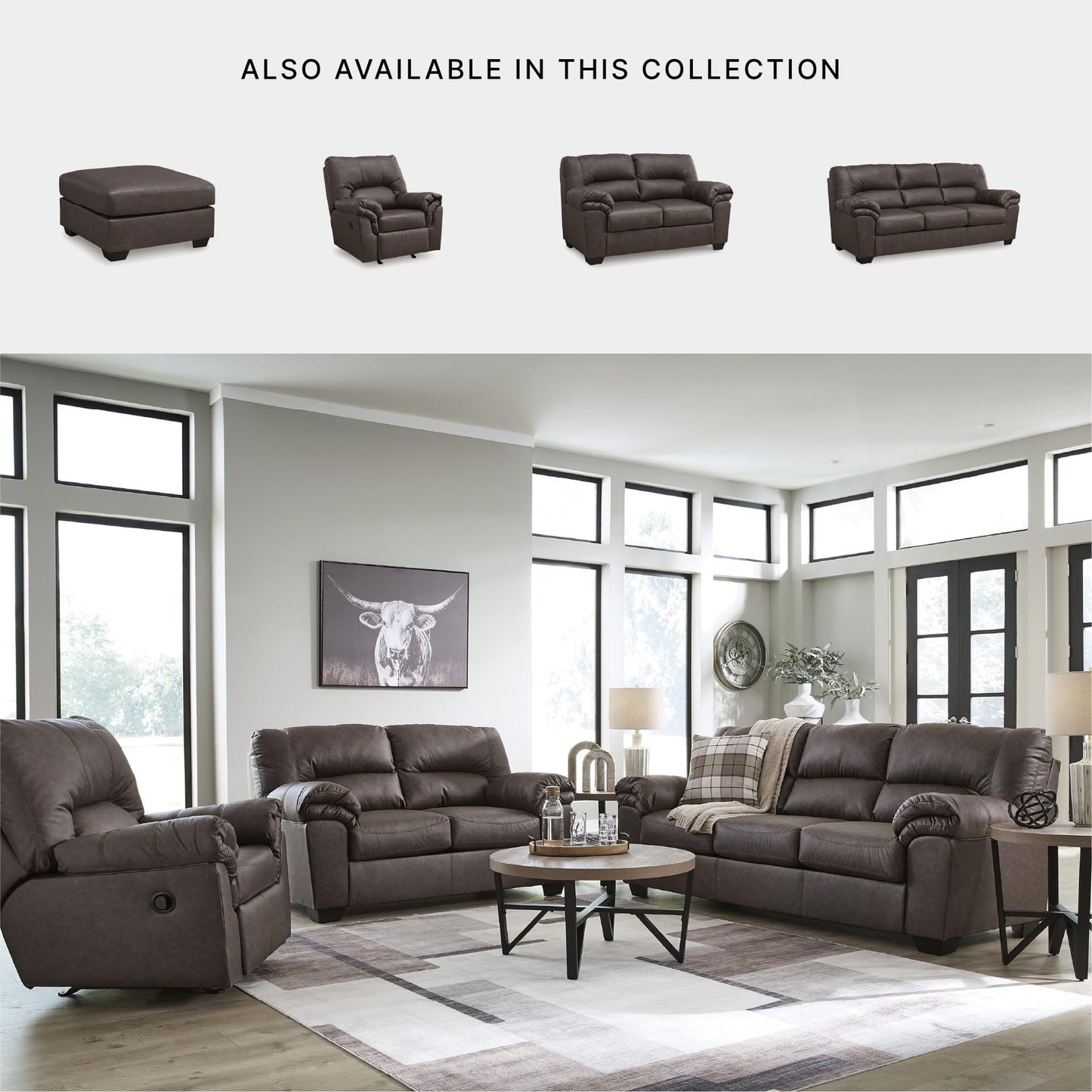 Signature Design by Ashley Whitlock L-Shape Right-Arm Facing Contemporary Faux Leather 2-Piece Sectional with Removable Cushion, Dark Brown
