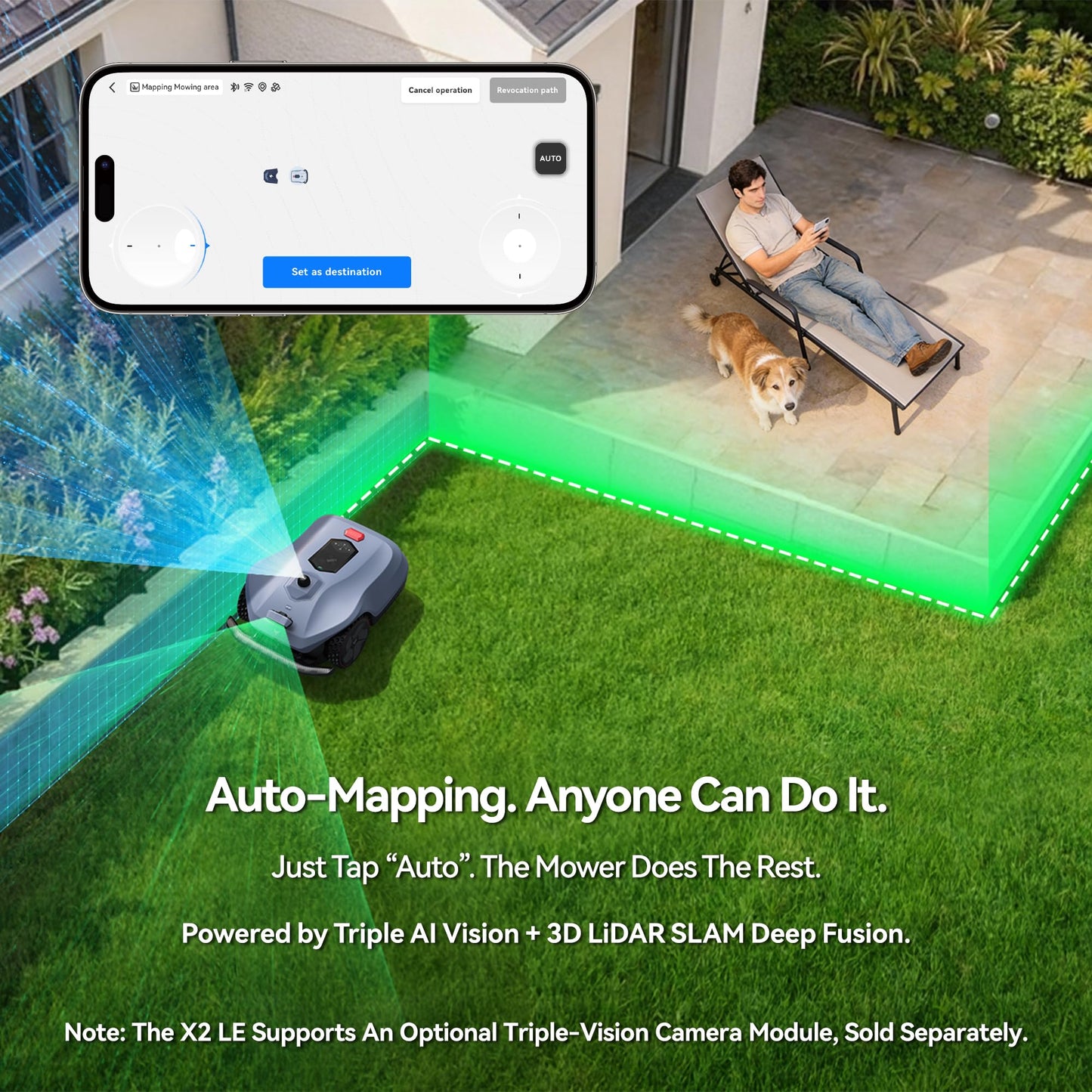 HOOKII Neomow X2 LE 360° 3D LiDAR Robot Lawn Mower, Wire Free for 0.37 Acre, No RTK Antenna, 4G App Control, GPS Anti-Theft, 13Ah, IPX6, Support Upgrade AI Bionic Triple Vision Module for Auto-Mapping