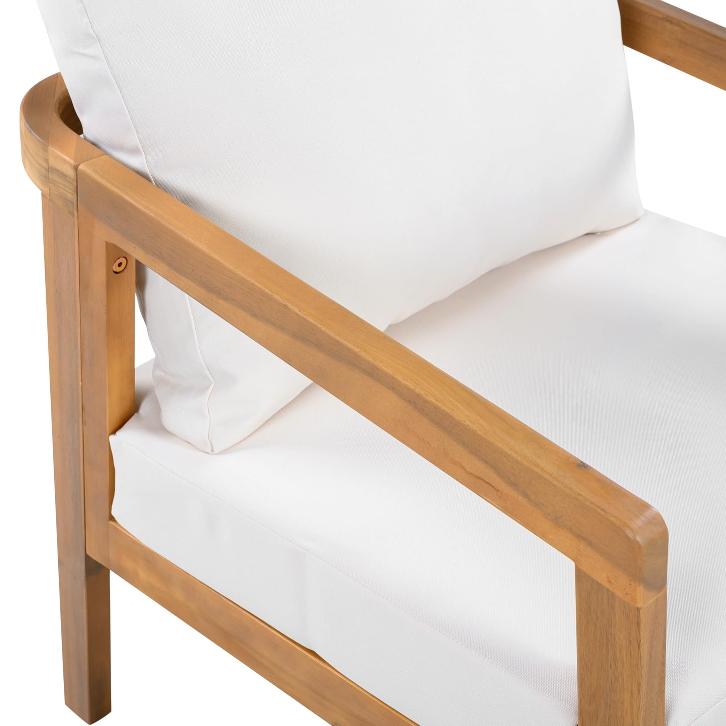 Christopher Knight Home Sures Acacia Wood Club Chair and Coffee Table Set, 3 Piece Patio Bistro Set, Solid Wood Outdoor Patio Furniture Set with Center Table, Natural+Beige