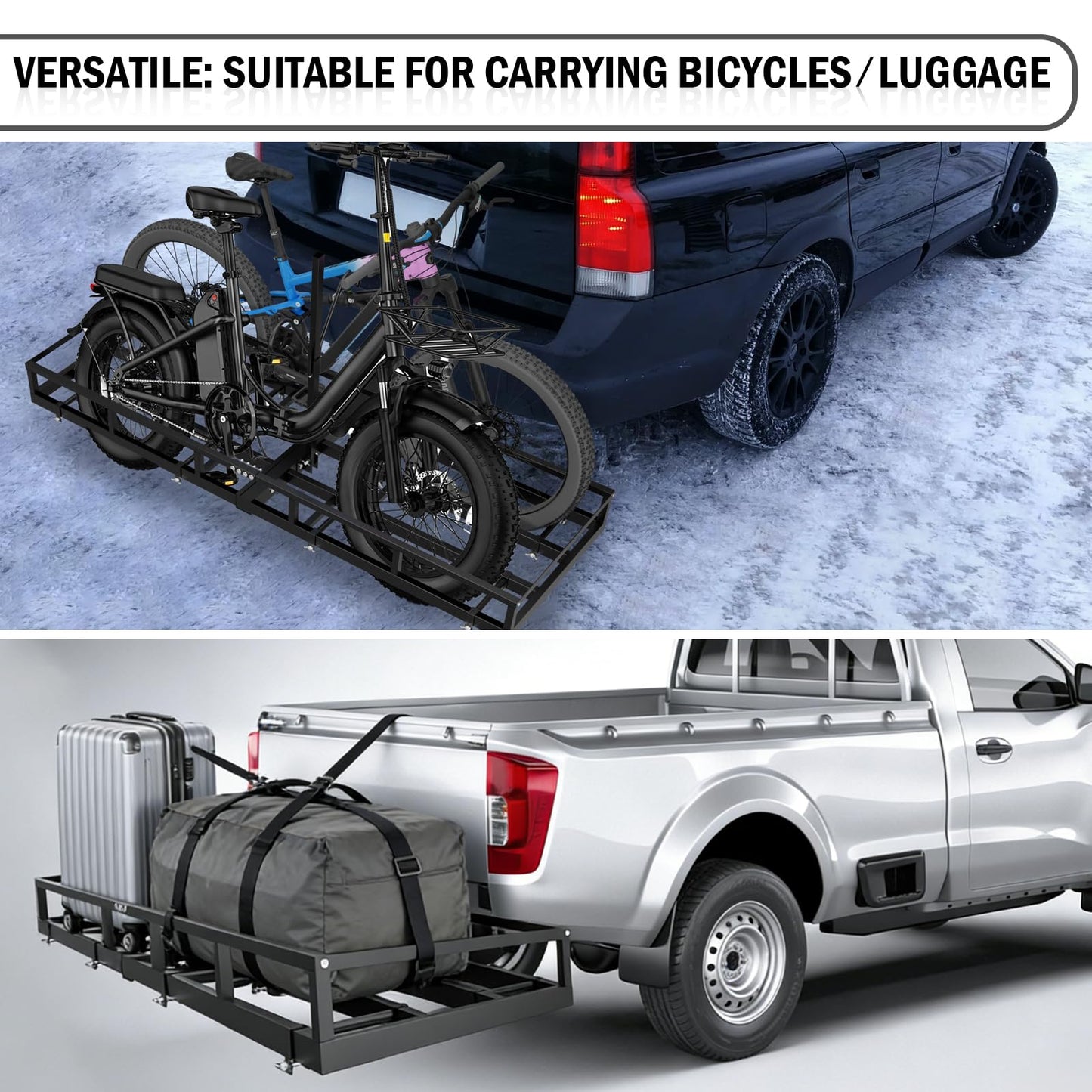 ZUIWAN 2-Bike Hitch Rack for 2" Receiver - Convertible Bike Carrier & Cargo Carrier Platform, Heavy-Duty Hitch Mount Bicycle Rack for Cars, SUVs, Trucks
