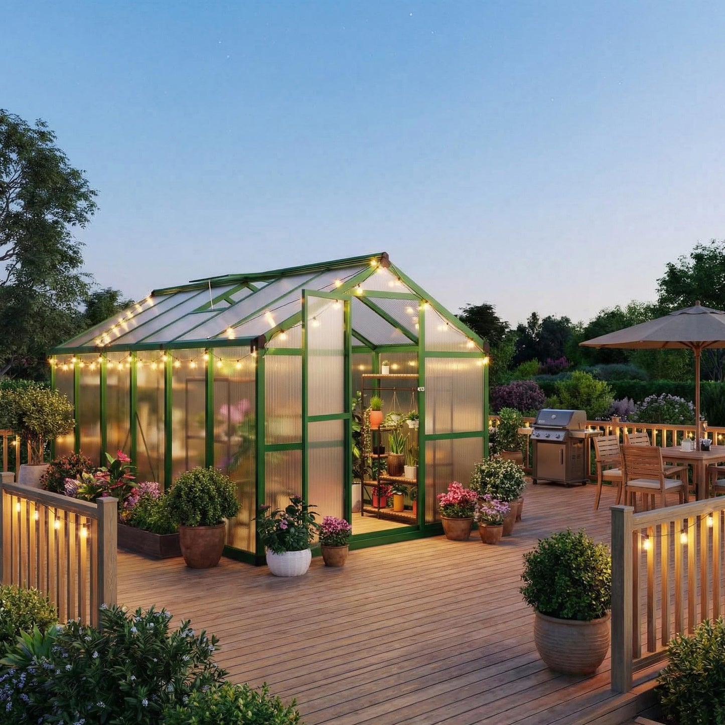 8x12 ft Greenhouse, Polycarbonate Walk-in Greenhouse for Outside with Roof Vent & Lockable Outward-Opening Swing Door, Heavy-Duty Aluminum Green House for Garden, Backyard, Patio, Lawn, Green