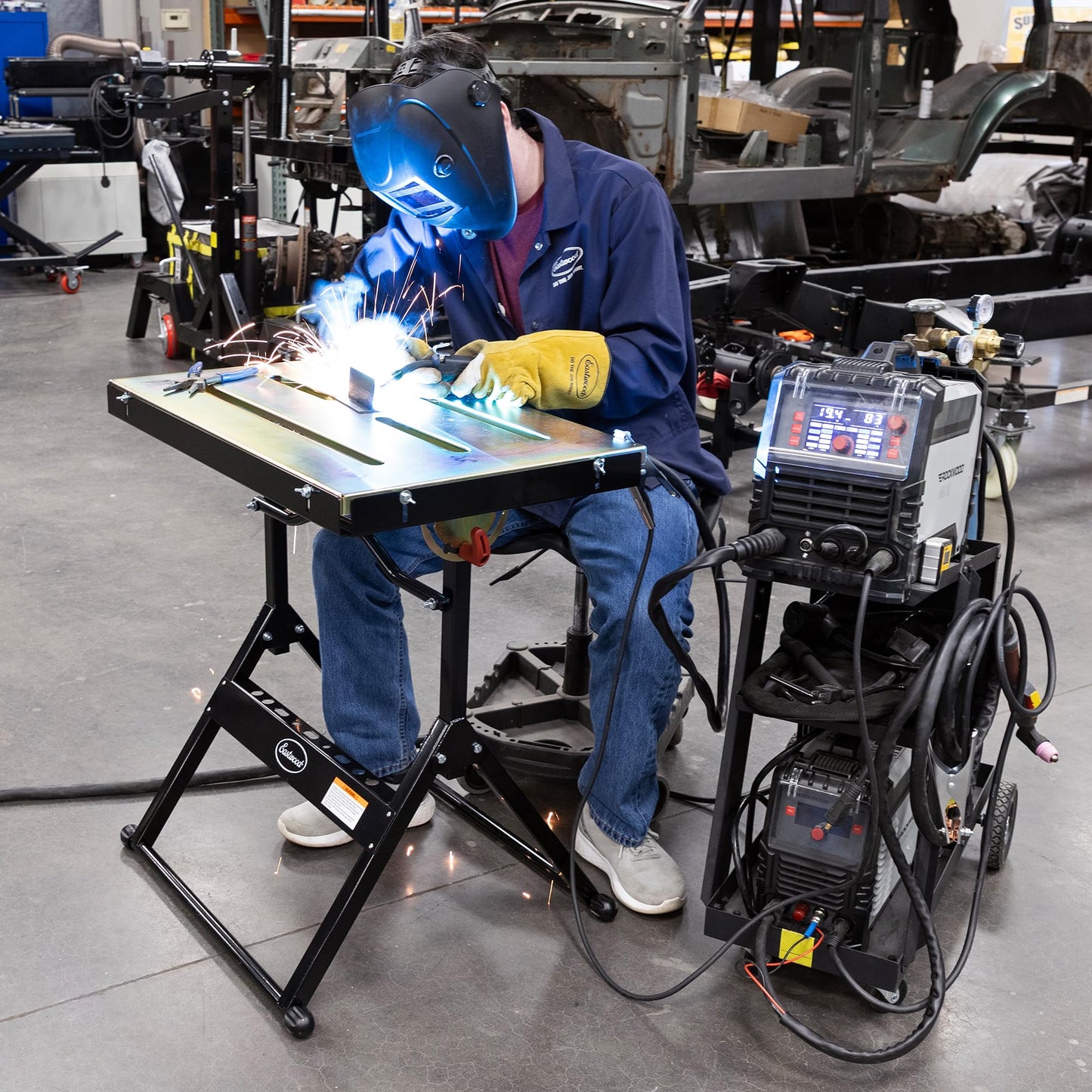Eastwood Adjustable Steel Welding Table Strong Hold Industrial Workbench Table Welding 14 Gauge Plated Work Surface