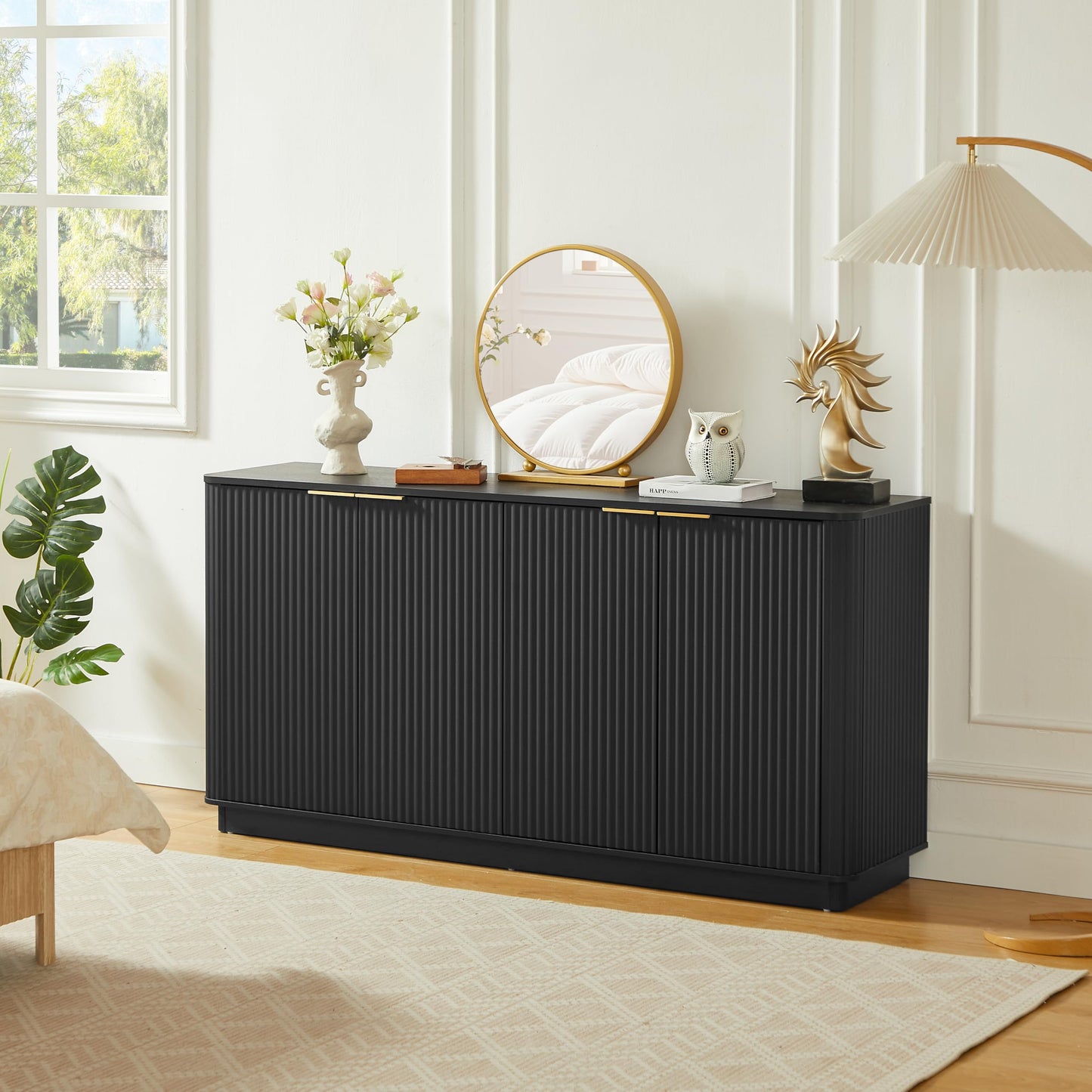 KEIKI 63" Buffet Cabinet Sideboard with Stoarge, Credenza Storage Cabinet, Large Console Table, TV Stand, Coffee Bar Cabinet for Kitchen, Dining Room, Living Room, Entryway, Black
