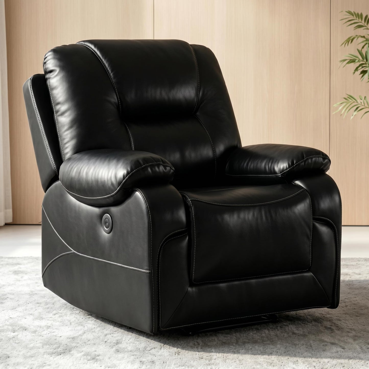 Trygoal Power Reclining Chair, Single Electric Recliner Furniture with USB Charging Port, Breathable PU Leather Recliners for Home Theater Seating, Living Room, Apartment, Black