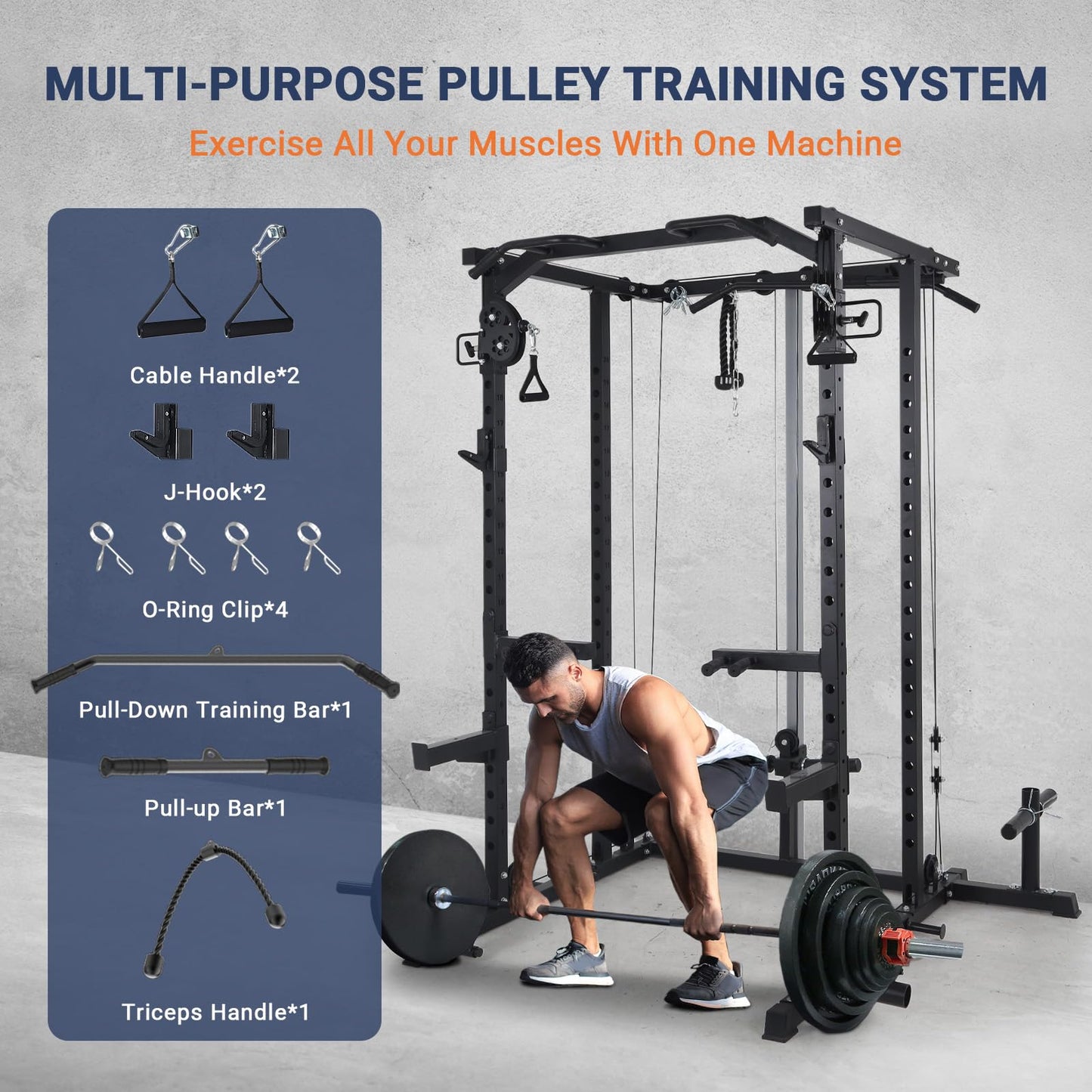 GarveeLife Power Cage,2000LBS All in One Squat Power Rack with Dual Pulley Cable Crossover System,Heavy-Duty Steel Construction Squat Rack for Strength Training
