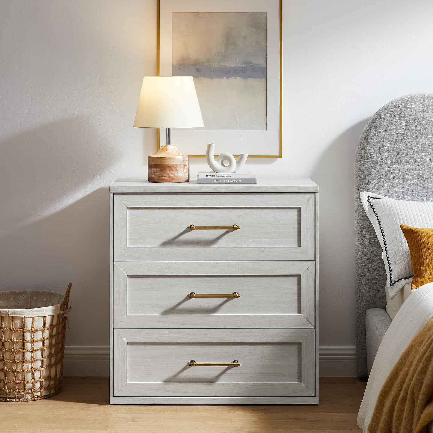 ACCOHOHO White Nightstand, 30" Tall Side Table with 3 Drawers, Oversized Extra Large Bedside, Modern Wood End Table, Storage Night Stand for Bedroom, Living Room
