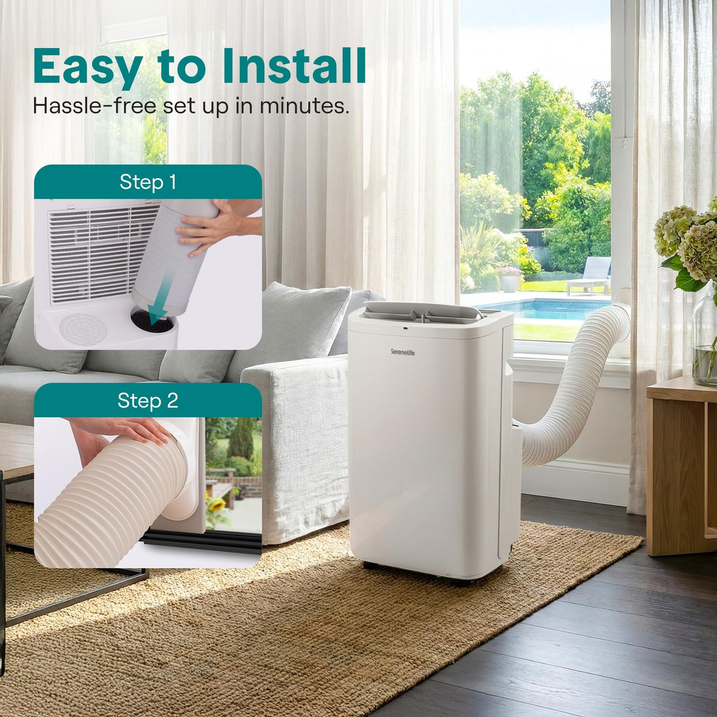SereneLife Small Air Conditioner Portable 14,000 BTU with Built-in Dehumidifier - Portable AC unit for rooms up to 650 sq ft - Remote Control, Window Mount Exhaust Kit